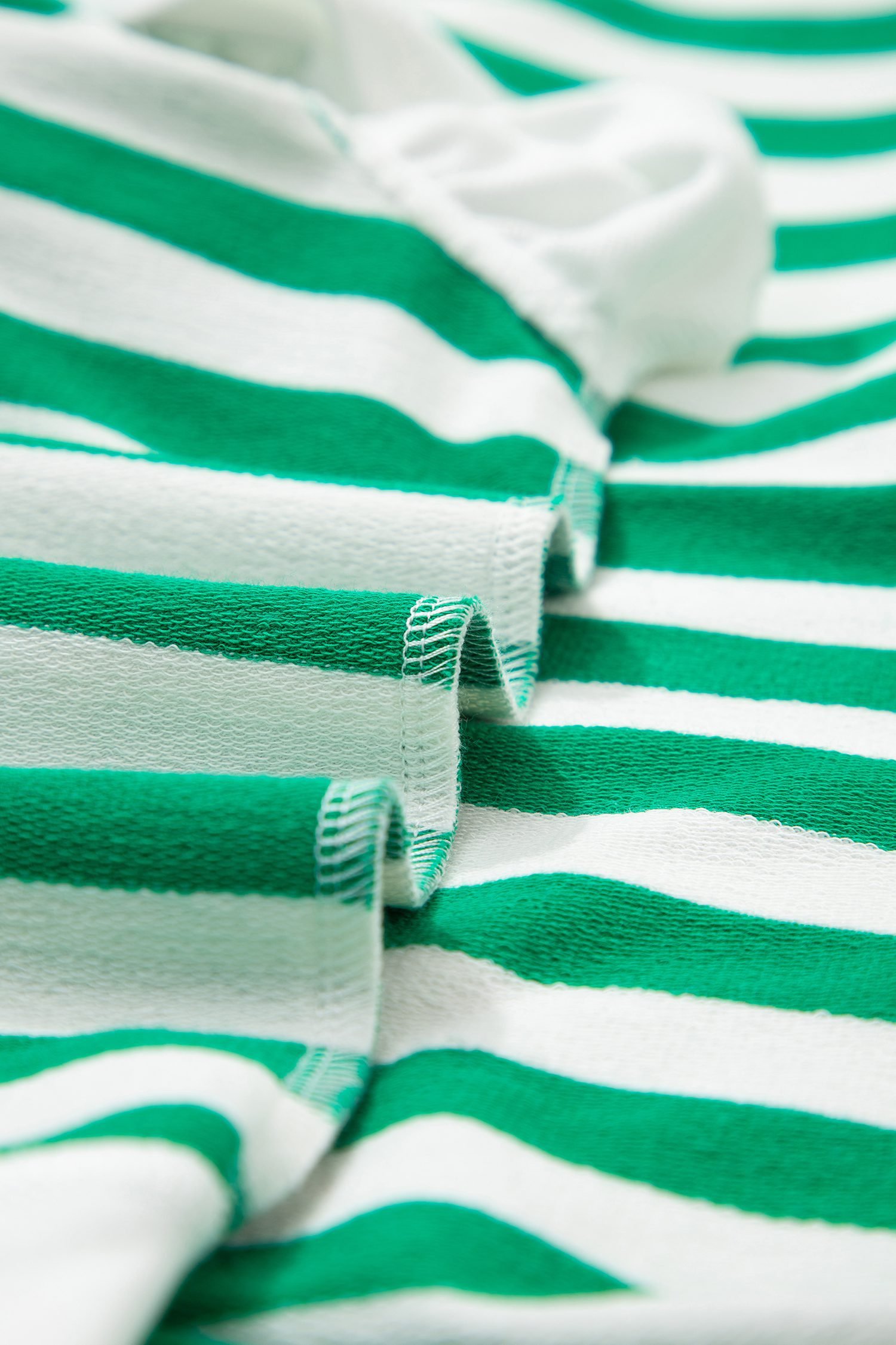 Green Stripe Collar V Neck Ruffled Short Sleeve Blouse