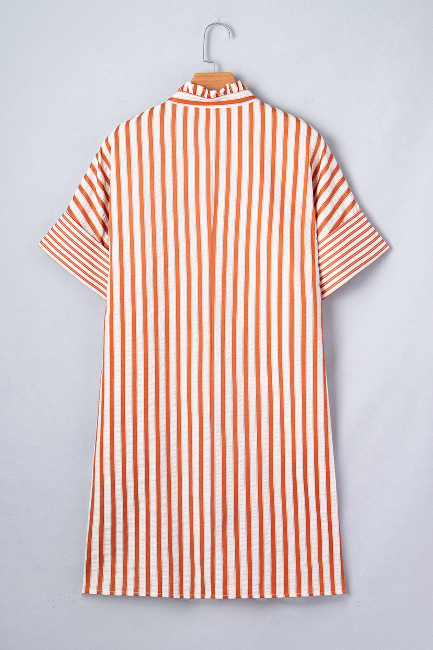 Brown Stripe Pinched V Neck Turn-up Cuffs Shift Mini Dress - Image 6