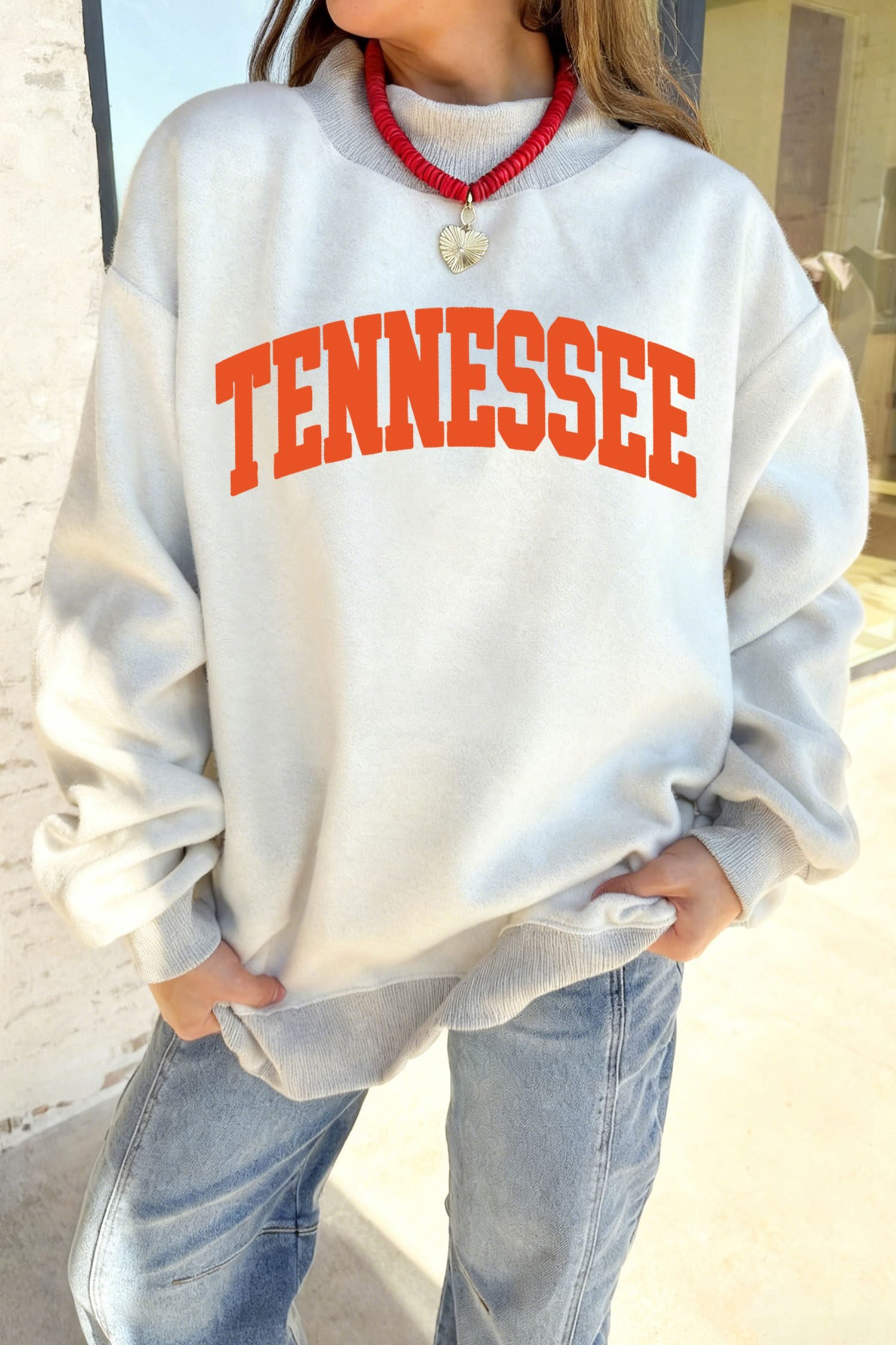 Light Grey TN TENNESSEE Double Printed Reversible Mock Neck Sweatshirt