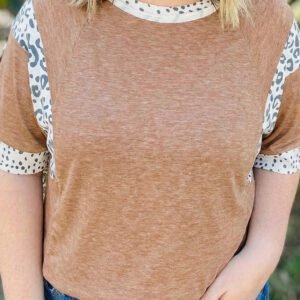 Chestnut Animal Color Block Patchwork Plus Size Tee