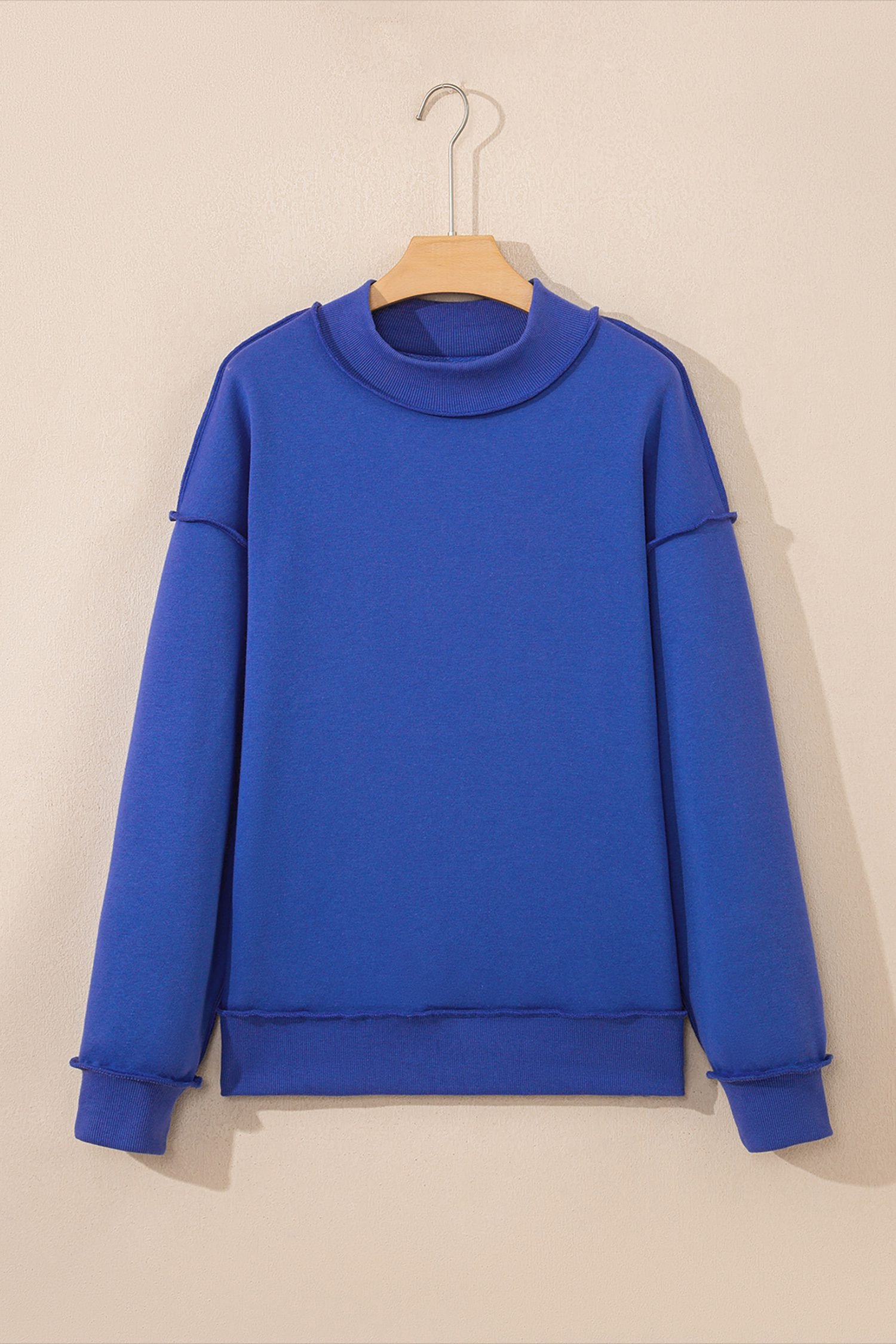 Dark Blue Oversize Drop Shoulder Reversible Mock Neck Sweatshirt