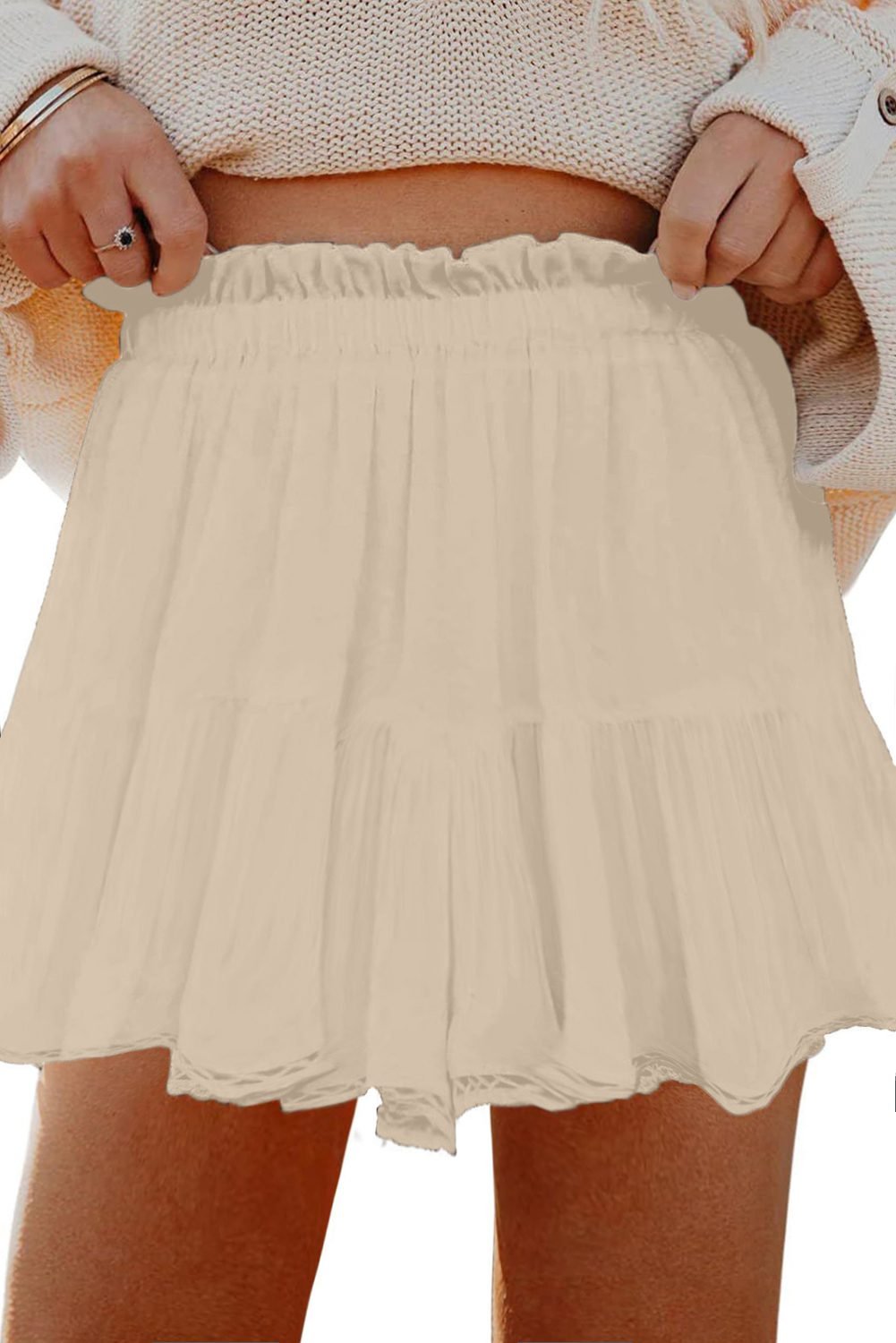 Parchment Plus Size Frilled Elastic Waist Lace Trim Boho Ruffled Shorts