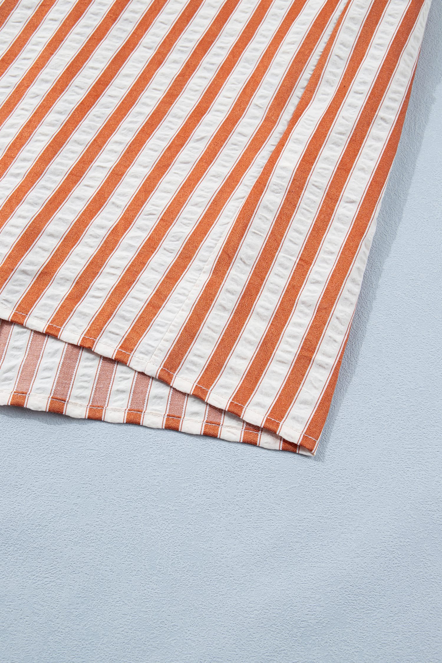 Brown Stripe Pinched V Neck Turn-up Cuffs Shift Mini Dress - Image 12