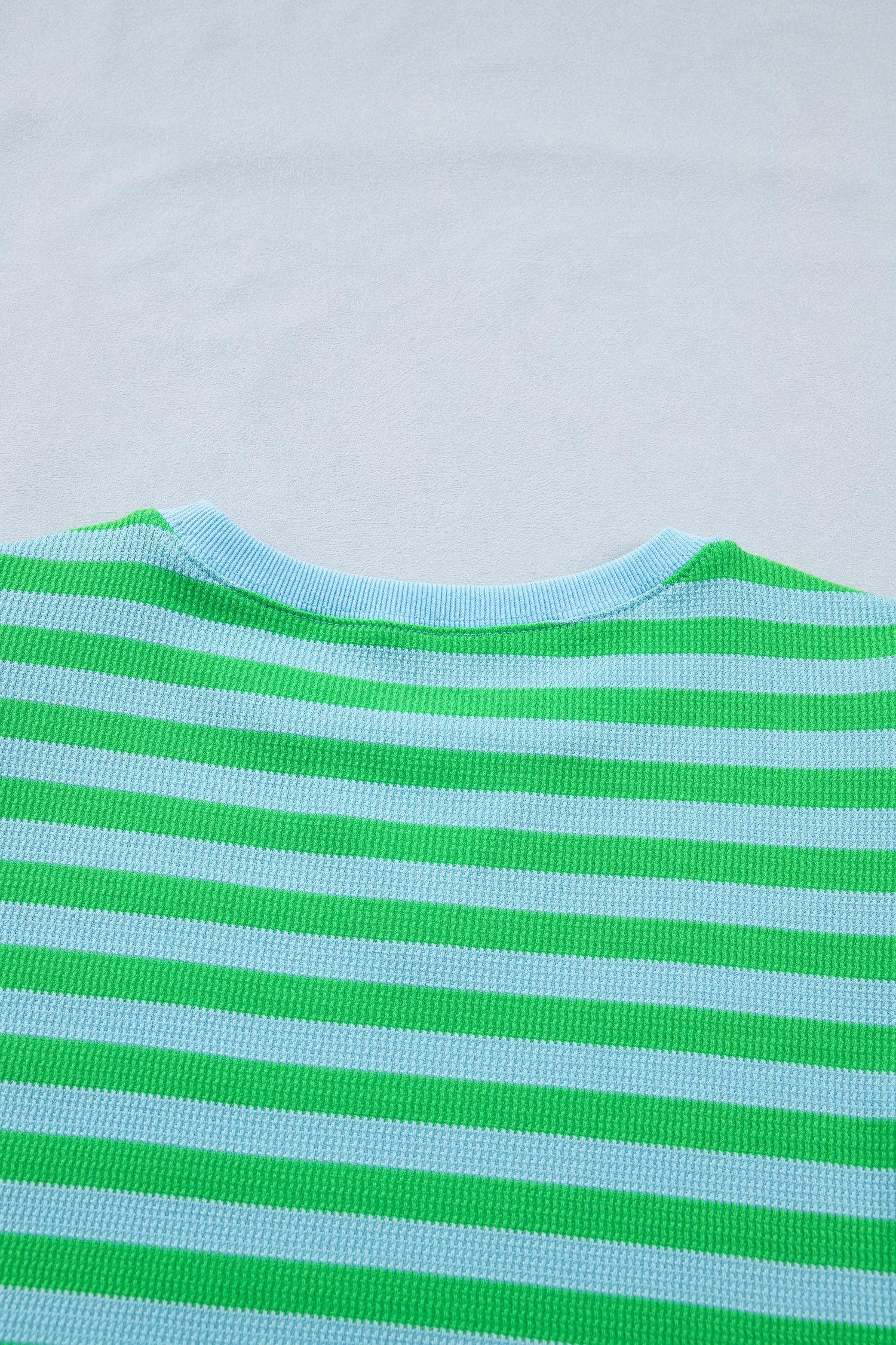 Green Stripe Puff Short Sleeve T Shirt Matching Shorts Set