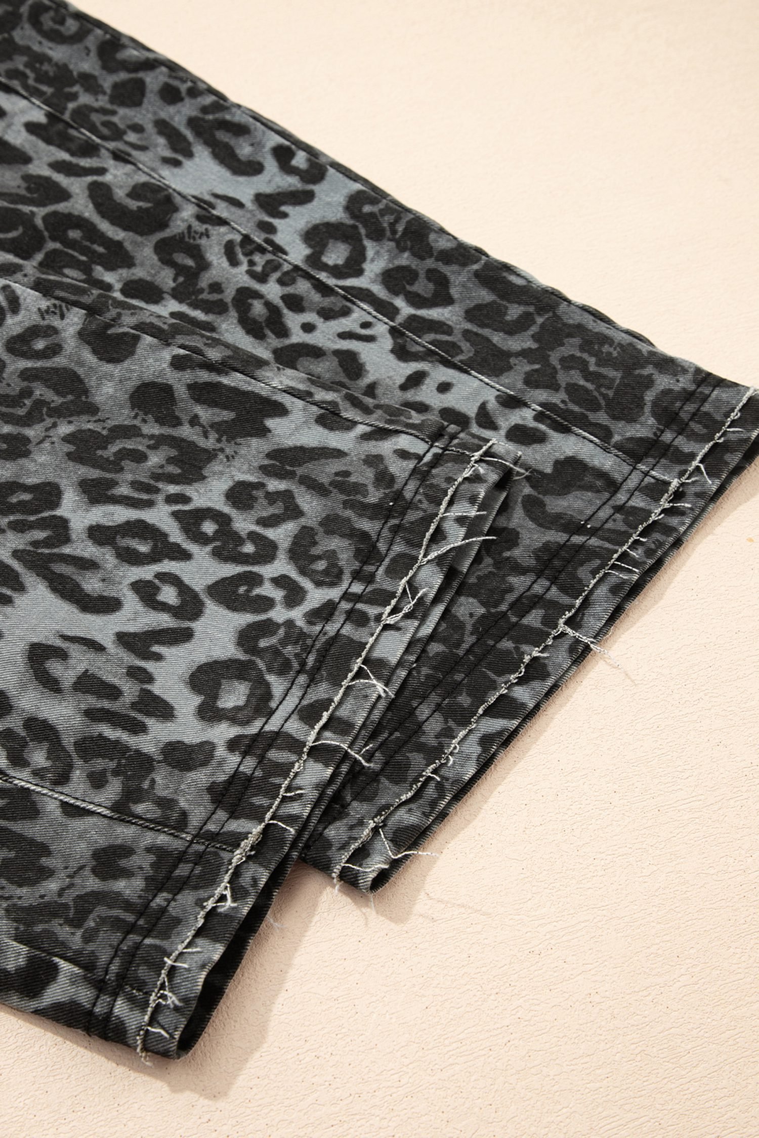 Gray Leopard Print Button Adjustable Straps Cropped Loose Denim Overalls - Image 12