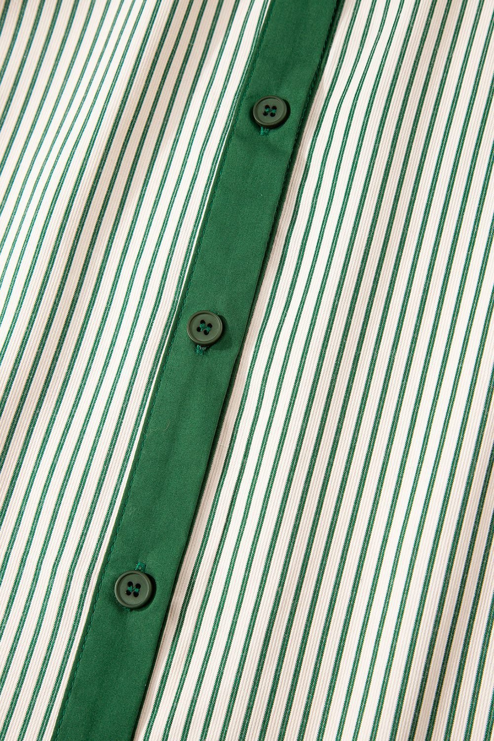 Green Stripe Color Block Patchwork Shirt Collar Button Down Puff Sleeve Mini Dress
