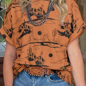 Chestnut Desert Sand Print Short Sleeve Knit Top