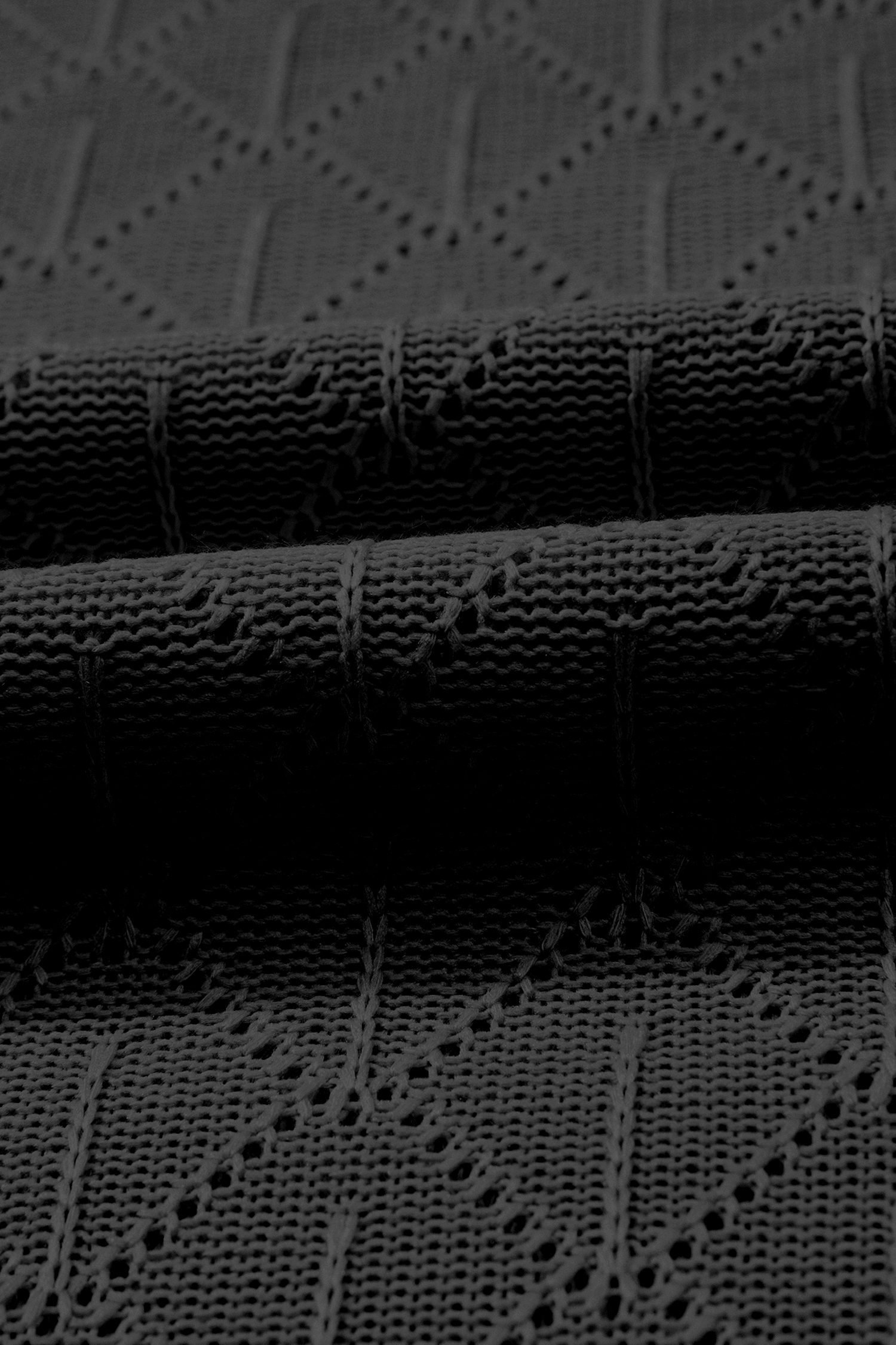 Black Pointelle Rhombus Knit Plus Size V Neck Loose Top