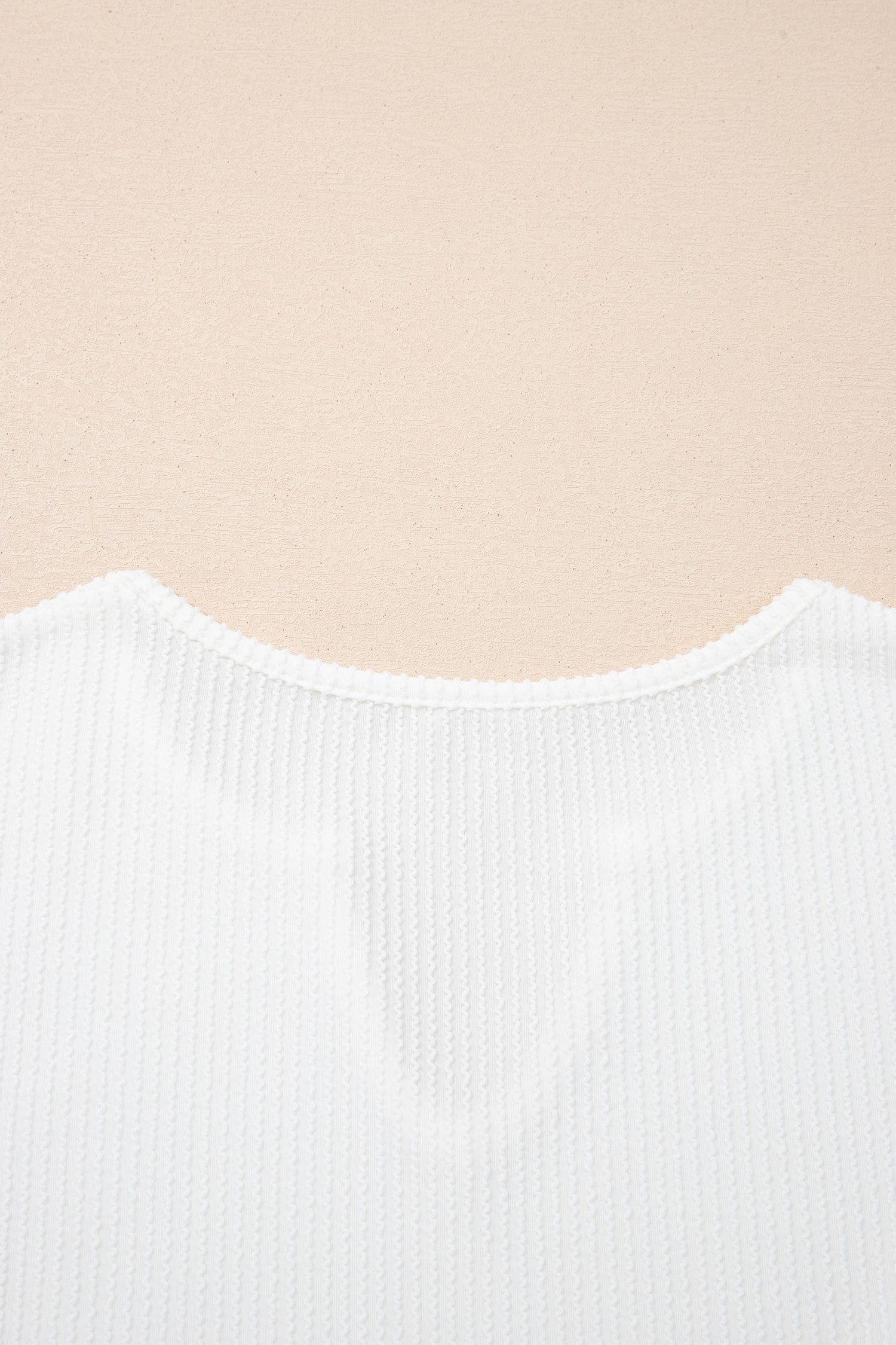 White Spiral Ribbed Raw Seam Color Block Patchwork Long Sleeve Top