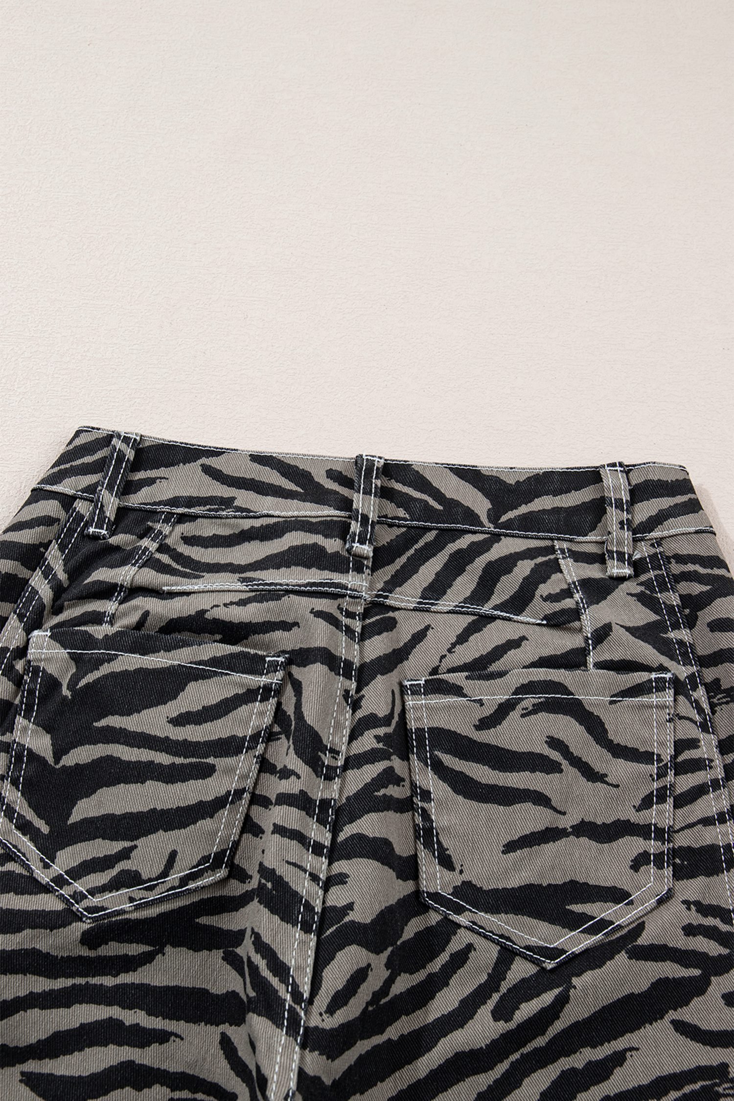 Gray Zebra Stripe Printed Wide Leg Jeans