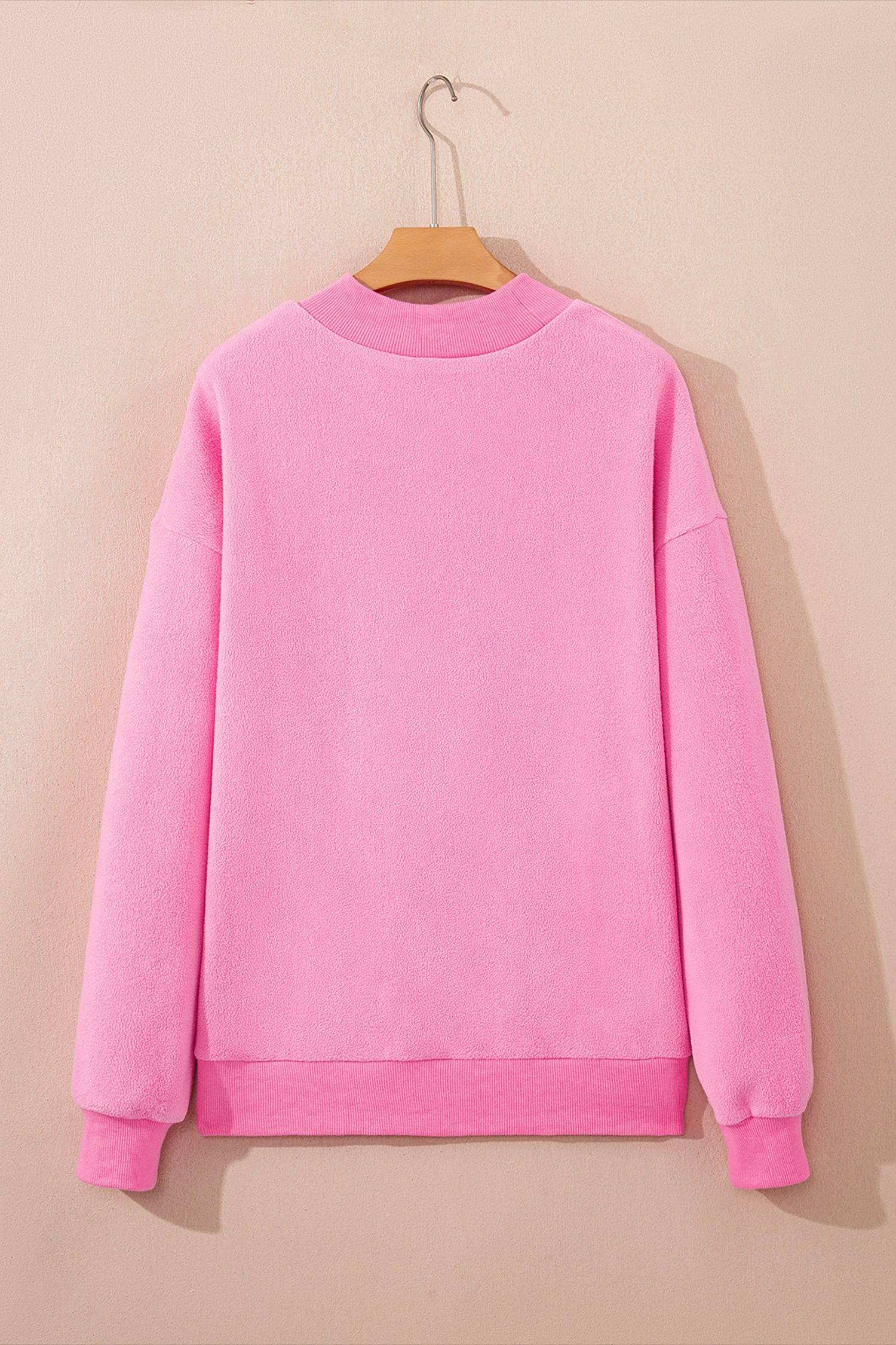 Bright Pink Oversize Drop Shoulder Reversible Mock Neck Sweatshirt - Image 10