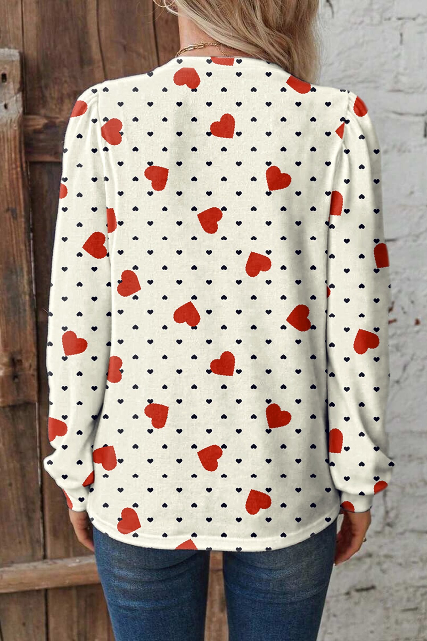 Beige Flower Heart Festive Valentine Blouse