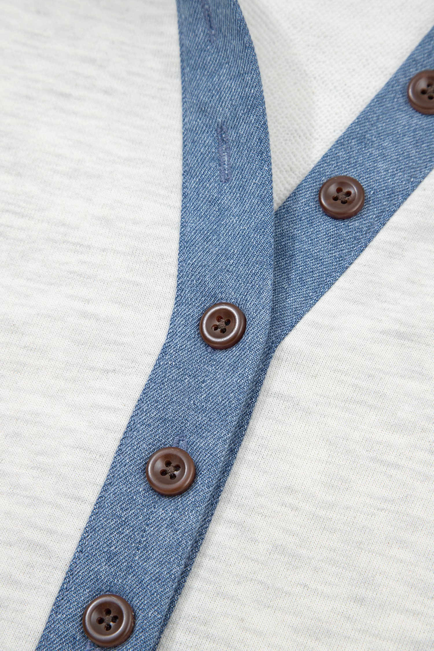 Light Grey Denim Patchwork Buttoned Polo Collar Long Sleeve Top - Image 8