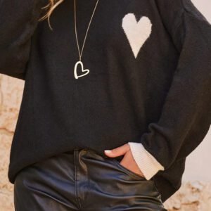 Black Heart Detail Contrast Cuffs Baggy Sweater