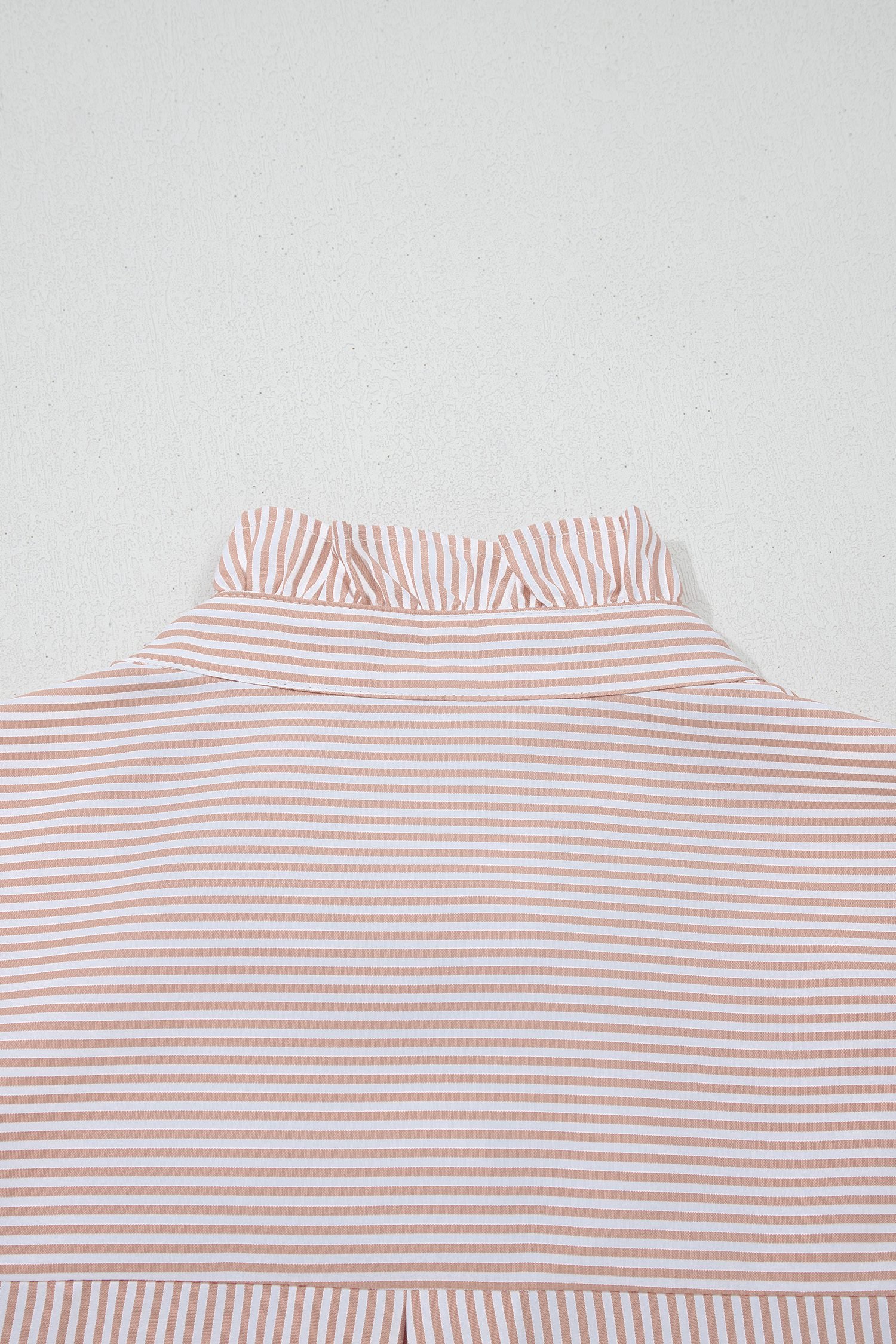 Khaki Stripe Color Block Patchwork Detail Frilled Collar Button Down Shirt