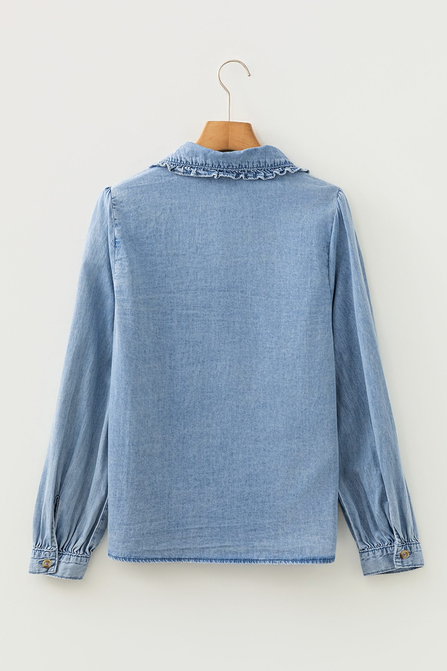 Beau Blue Ruffled Peter Pan Collar Western Denim Shirt - Image 7