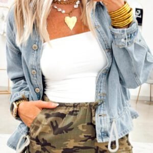 Beau Blue Draw-cord Hem Light Wash Denim Jacket