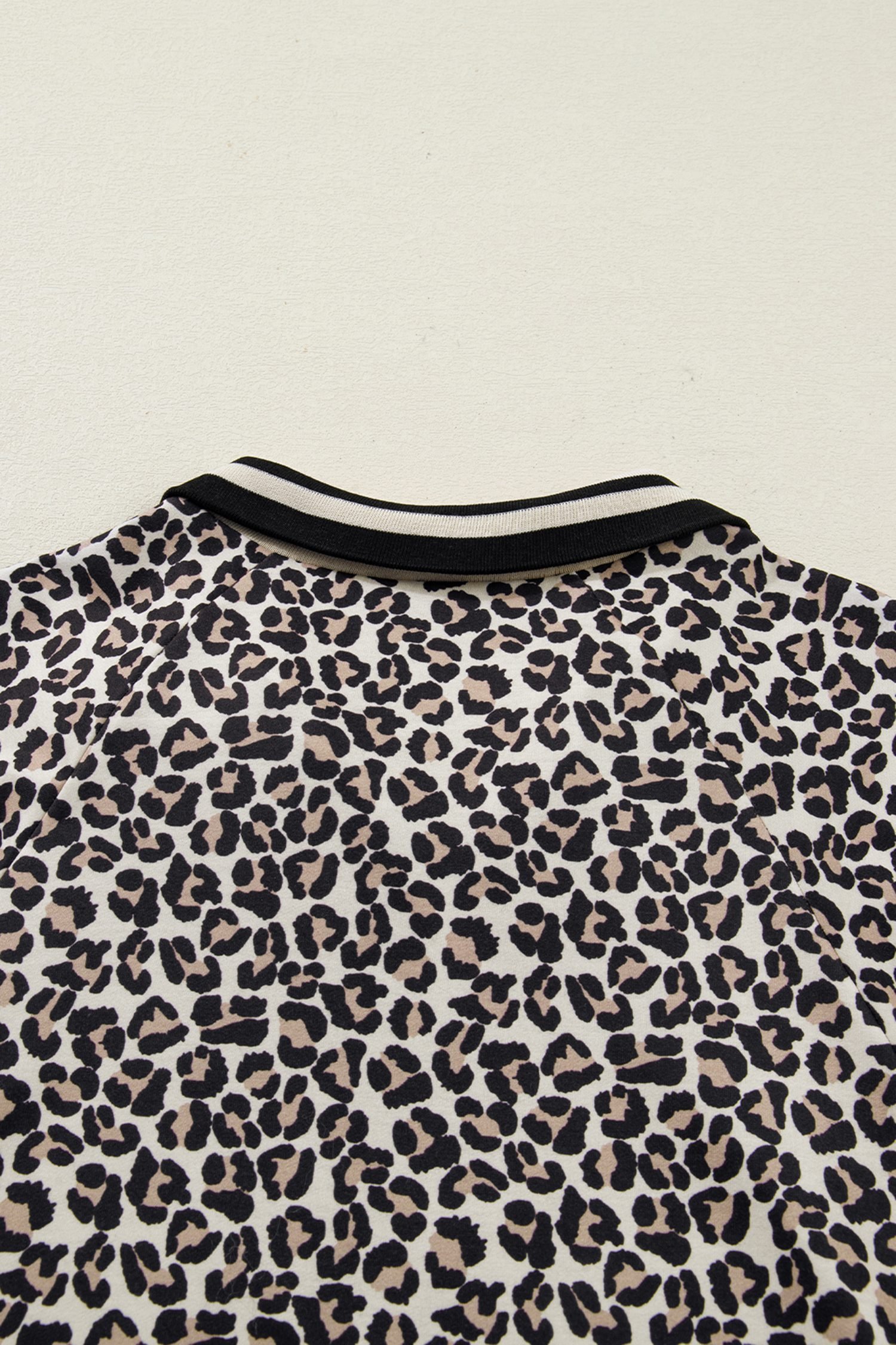 Khaki Leopard Print Zip Neck Striped Webbing Patchwork T Shirt Mini Dress