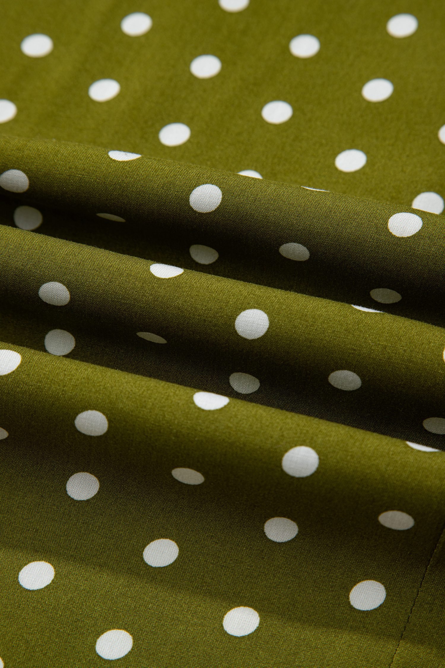 Green Polka Dot Print Lacy Neckline Smocked High Waist Maxi Dress