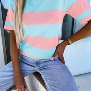 Pink Stripe Colorblock Striped Knitted T shirt