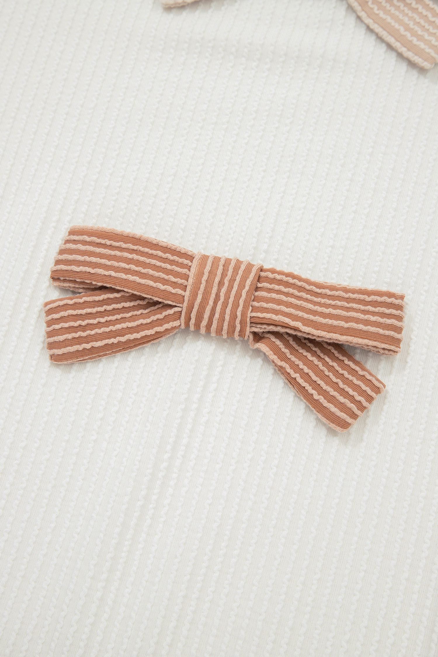 Apricot Bowknot Applique Plus Size Ribbed Top - Image 9