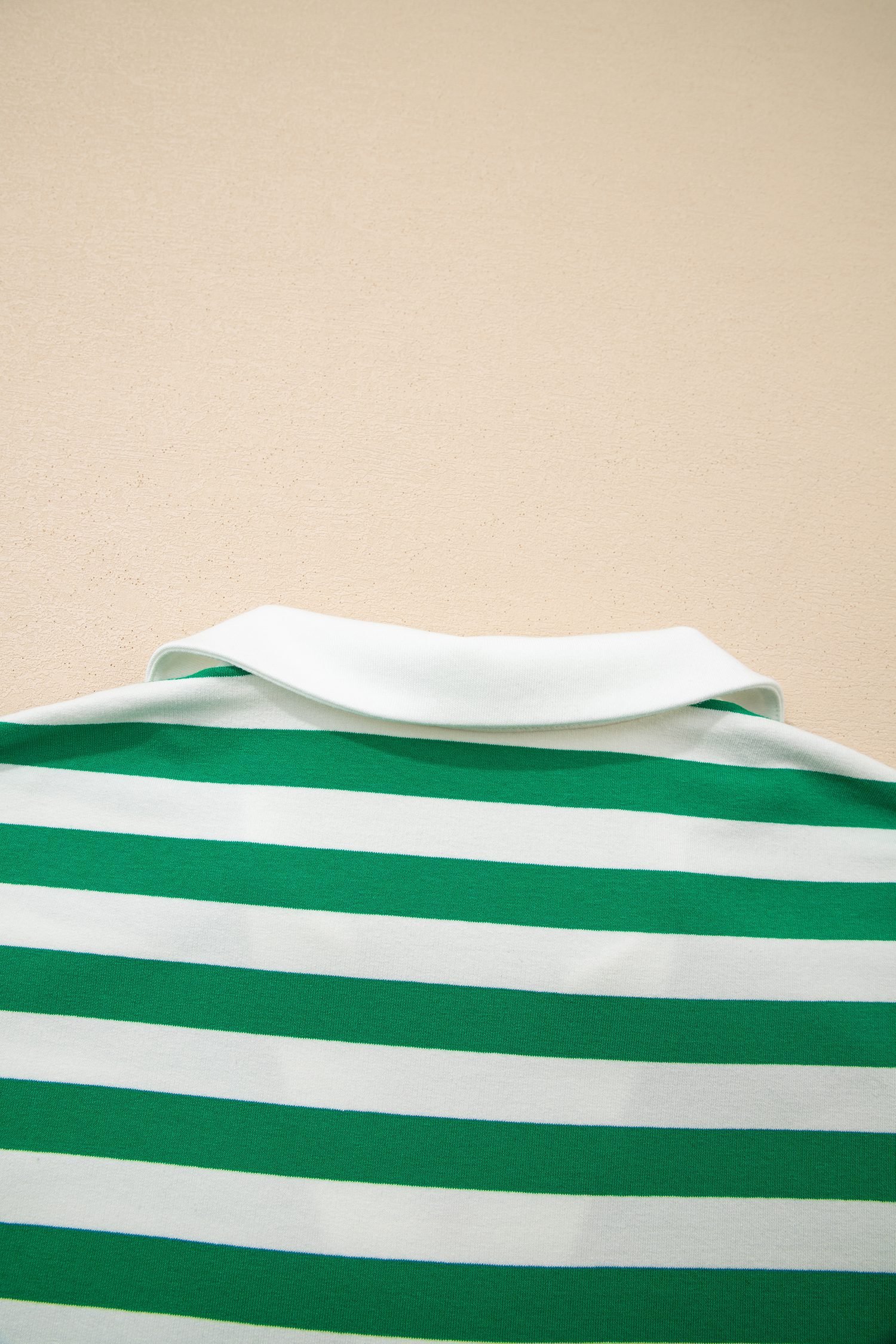 Green Stripe Collar V Neck Ruffled Short Sleeve Blouse