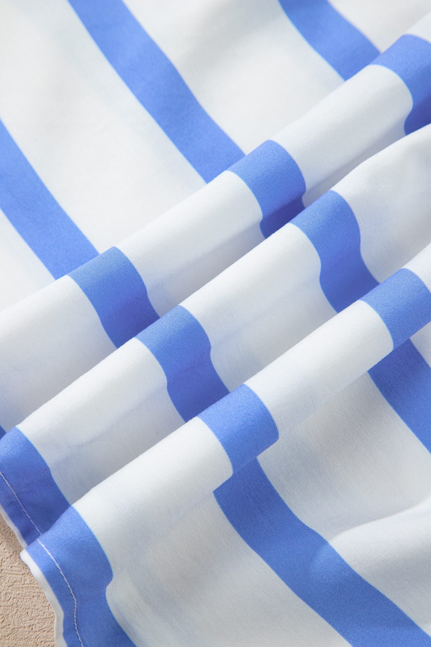 Sky Blue Stripe Ricrac Trim Notched Neck Half Sleeve Vacation Dress