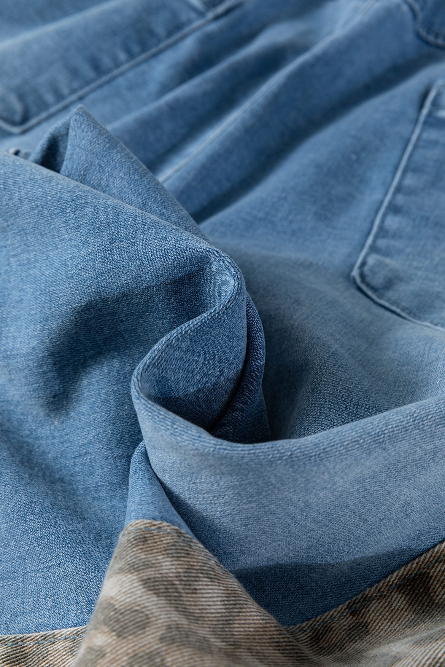 Beau Blue Drawstring Elastic Waist Leopard Striped Side Panel Wide Leg Jeans - Image 16