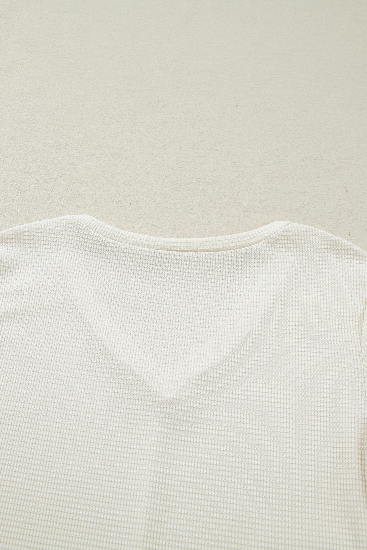 Beige Thermal Knit Lace Ruched Patchwork Long Sleeve V Neck Top - Image 11