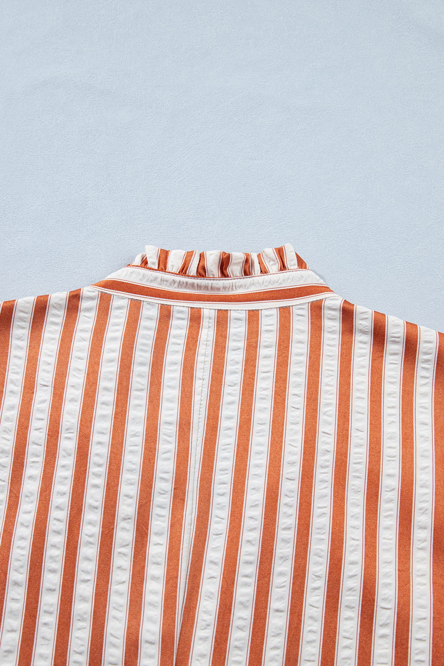 Brown Stripe Pinched V Neck Turn-up Cuffs Shift Mini Dress - Image 8