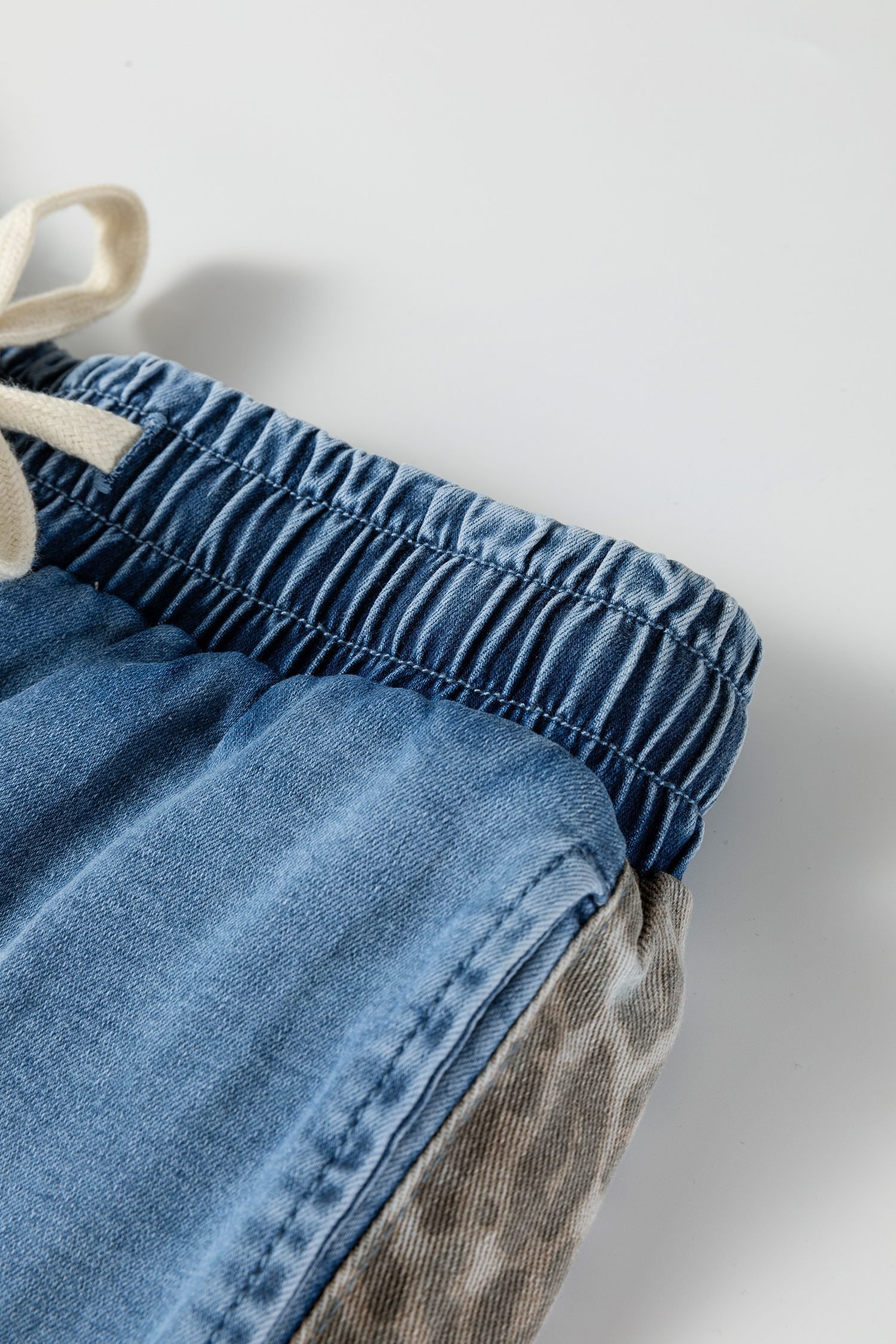 Beau Blue Drawstring Elastic Waist Leopard Striped Side Panel Wide Leg Jeans - Image 13