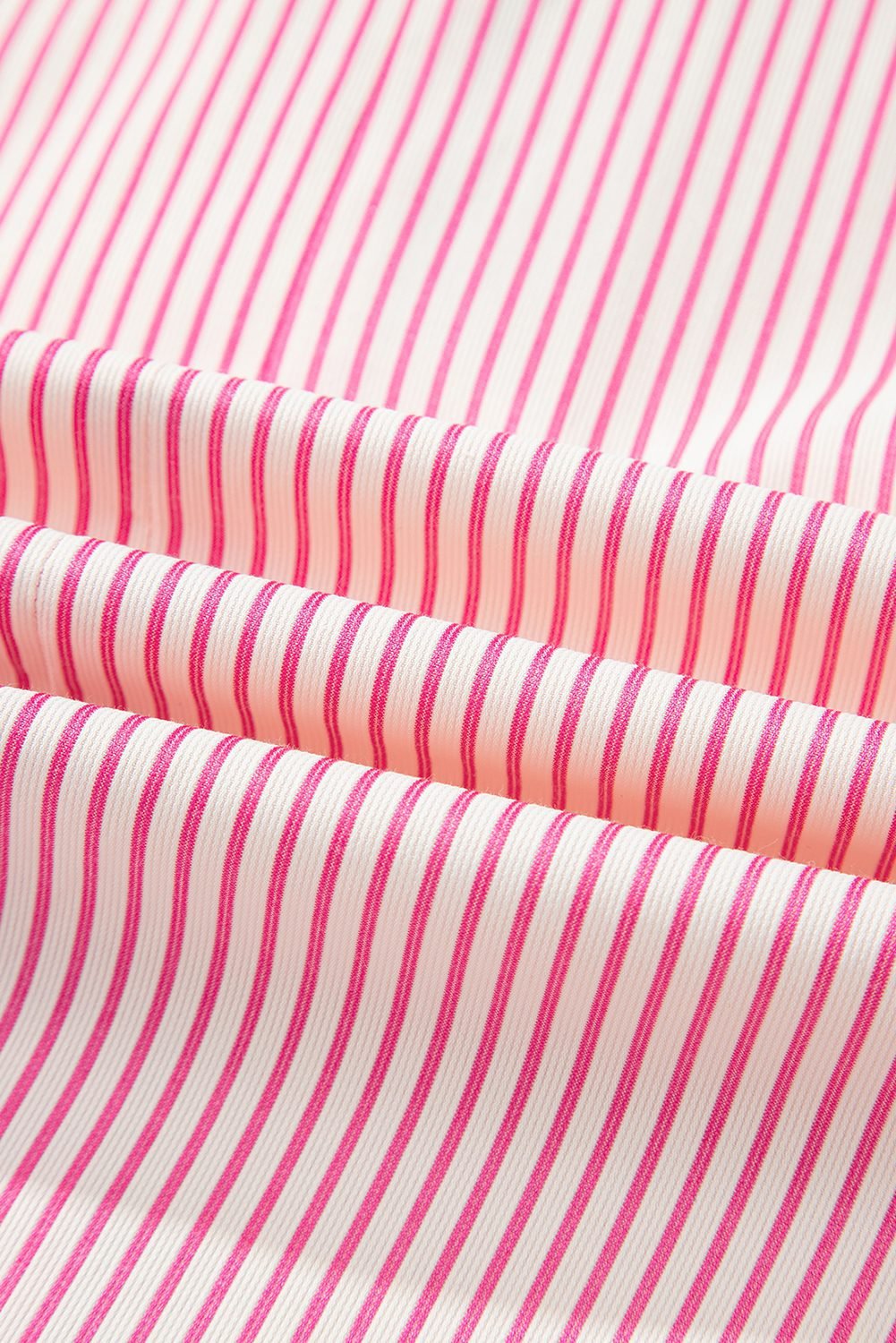 Rose Stripe Color Block Patchwork Shirt Collar Button Down Puff Sleeve Mini Dress