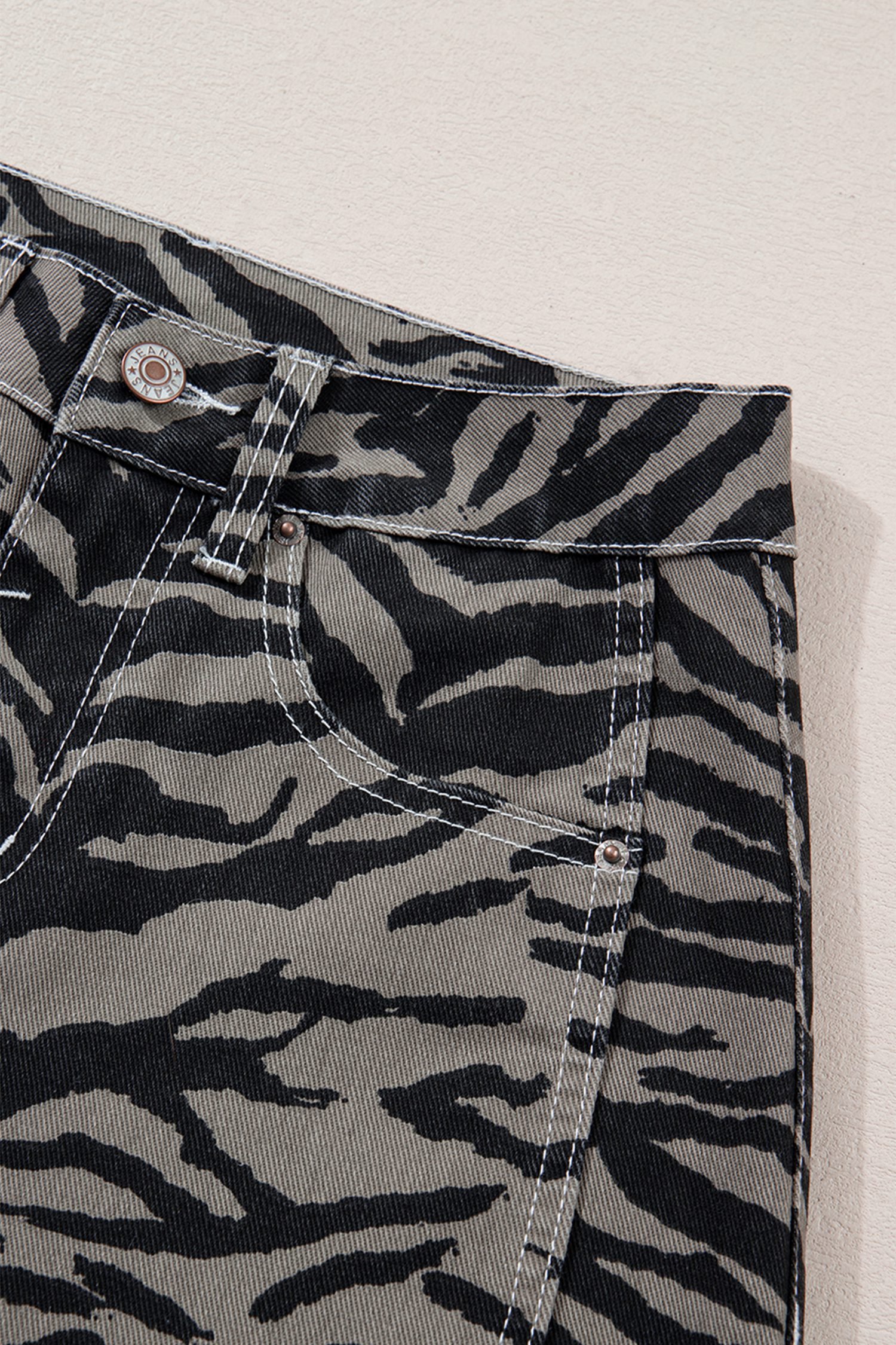 Gray Zebra Stripe Printed Wide Leg Jeans