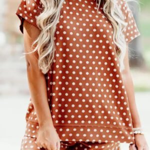 Brown Polka Dot Print Short Set