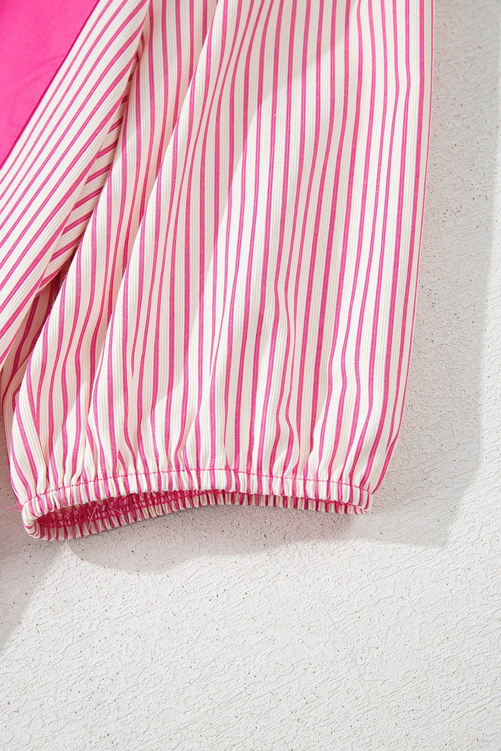 Rose Stripe Color Block Patchwork Shirt Collar Button Down Puff Sleeve Mini Dress