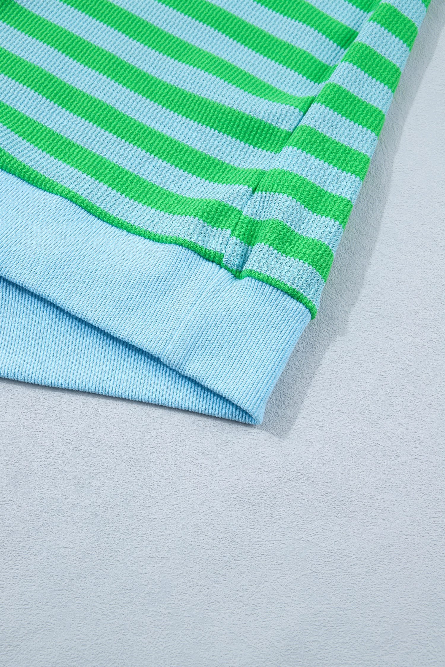 Green Stripe Puff Short Sleeve T Shirt Matching Shorts Set