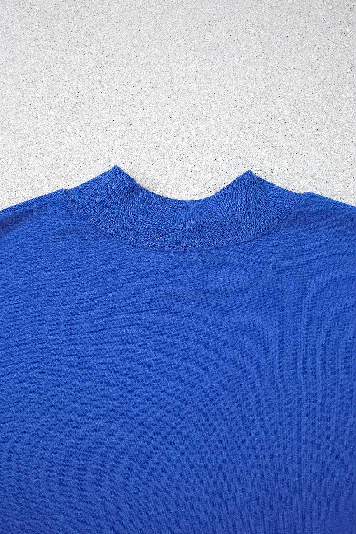 Dark Blue Solid Color Oversized Mock Neck Sweatshirt - Image 14