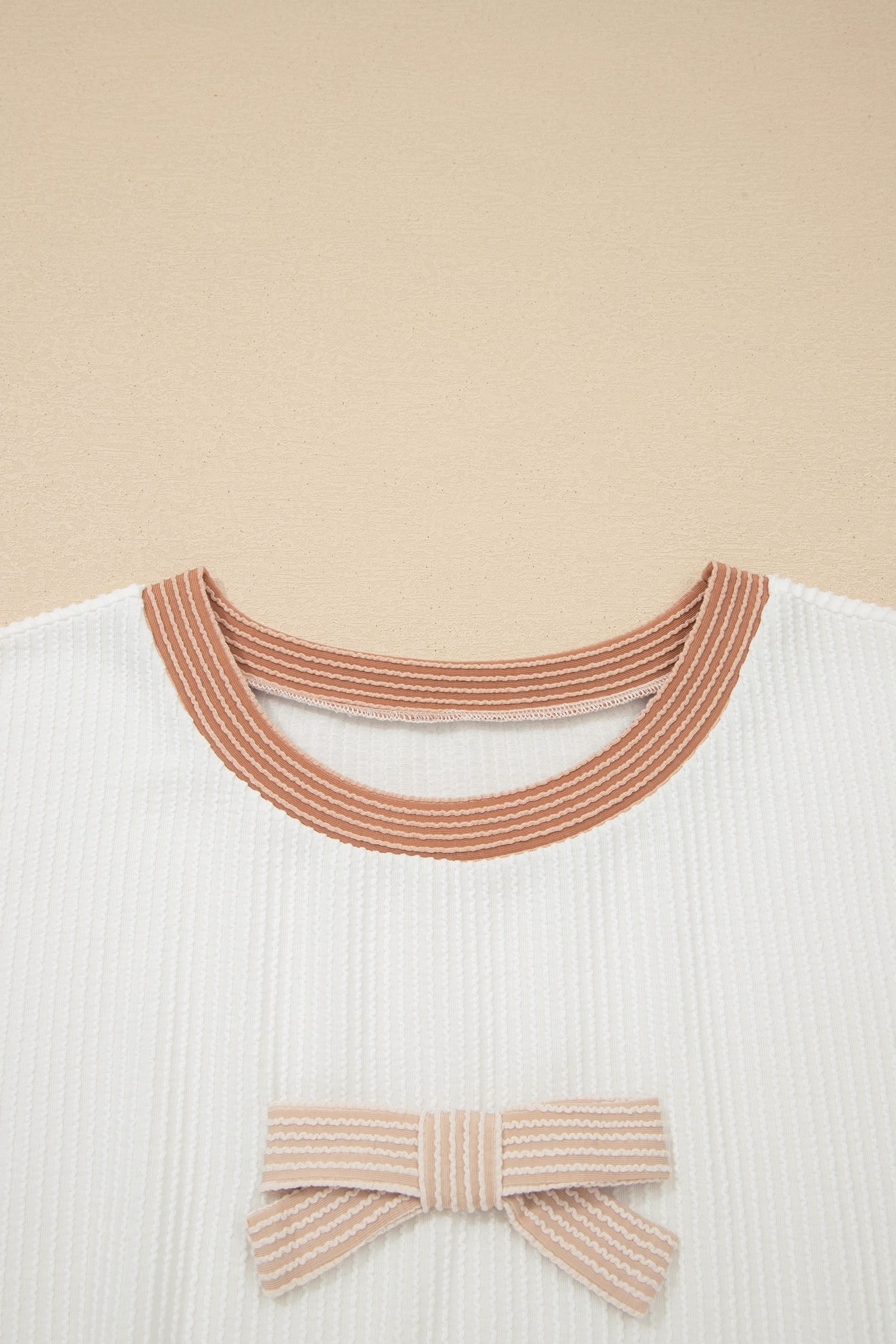 Apricot Bowknot Applique Plus Size Ribbed Top - Image 6