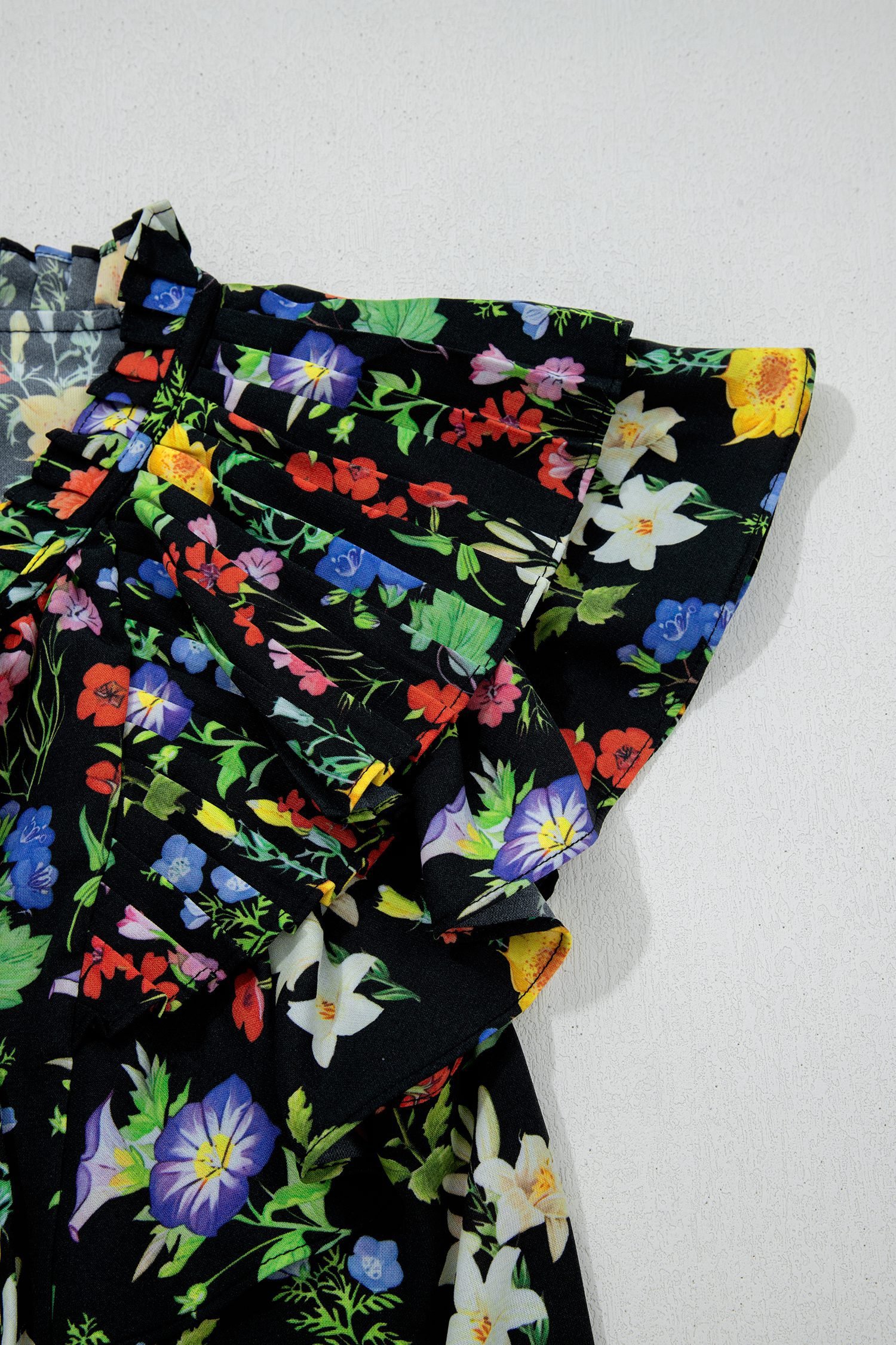 Black Tiered Flutter Sleeve V Neck Flower Blouse - Image 12