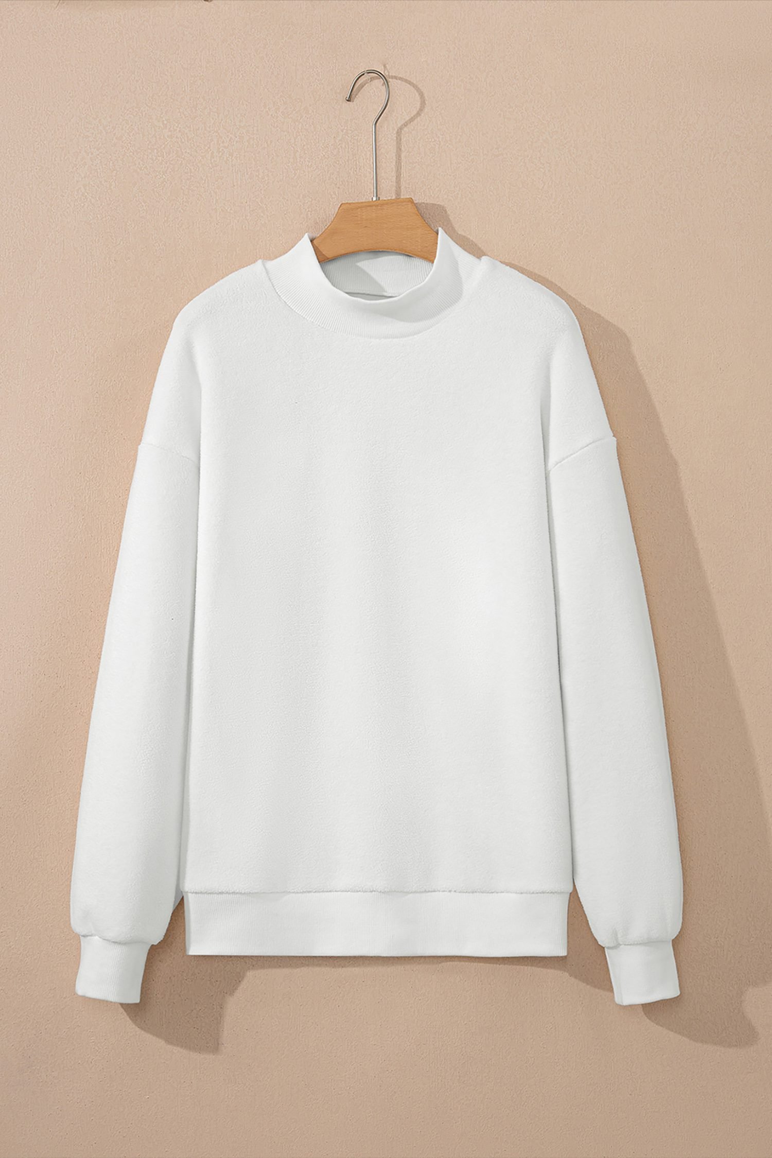 White Oversize Drop Shoulder Reversible Mock Neck Sweatshirt - Image 9