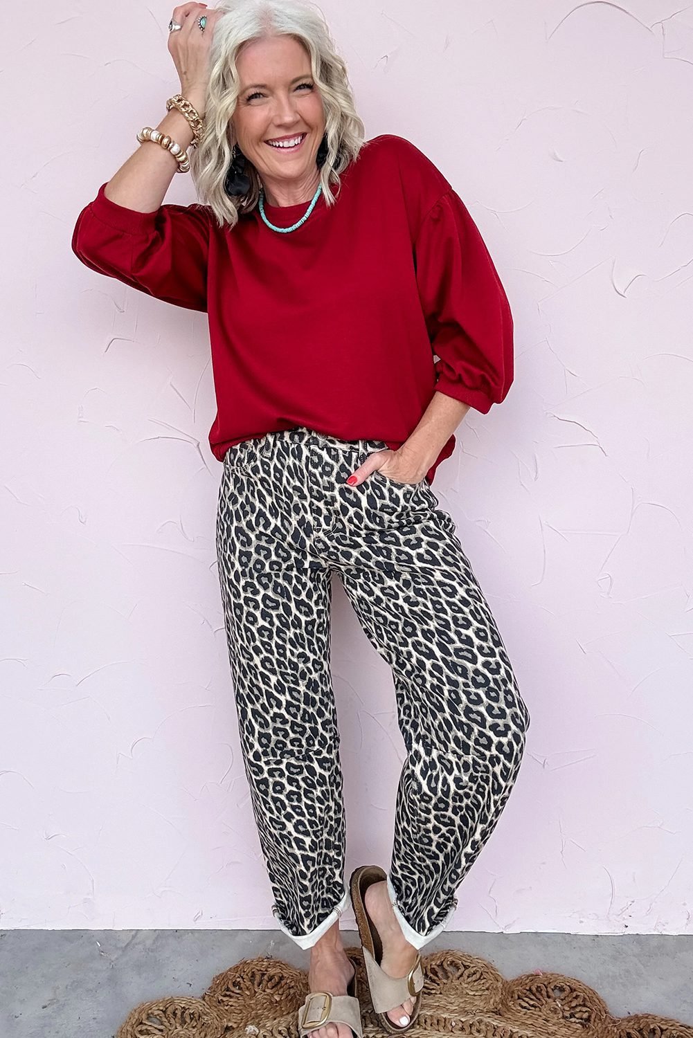 Black Leopard Print Barrel Jeans - Image 4