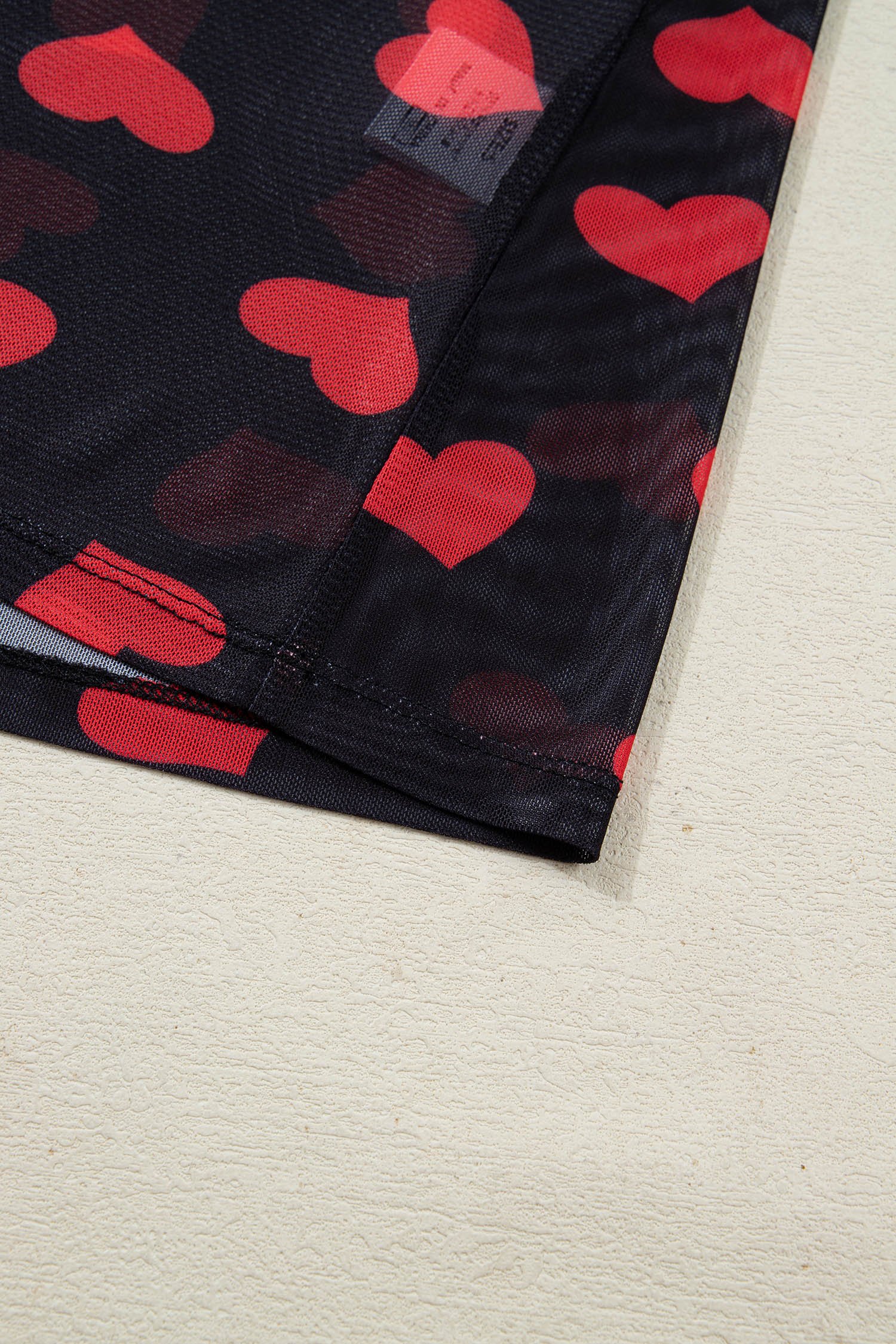 Black Valentines Heart Printed Sheer Mesh Long Sleeve Top - Image 14