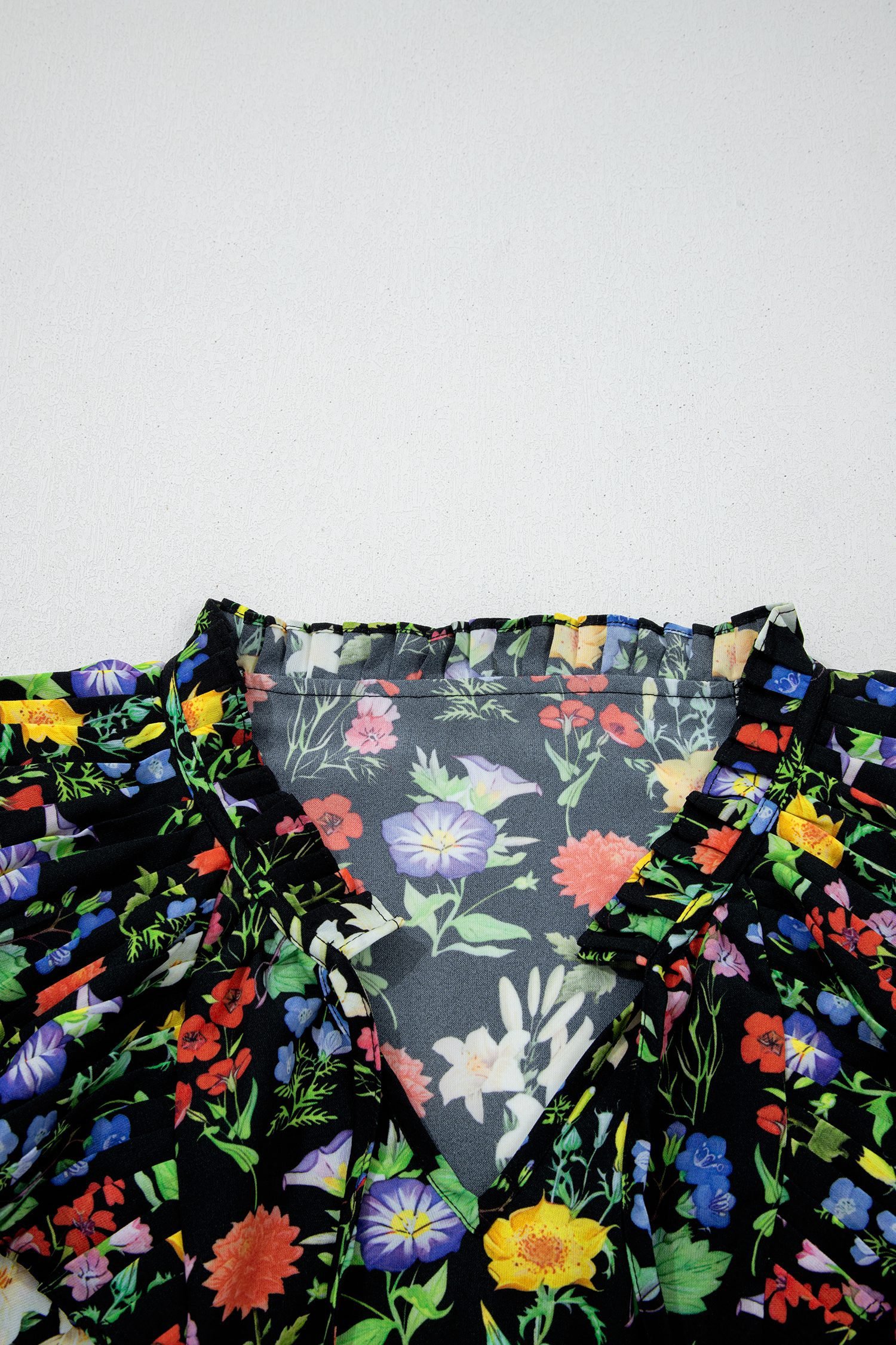 Black Tiered Flutter Sleeve V Neck Flower Blouse - Image 11