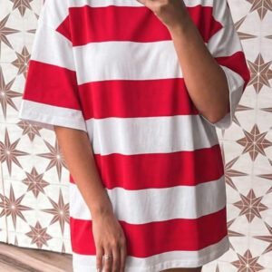 Racing Red Striped Color Block Oversize Tunic Tee