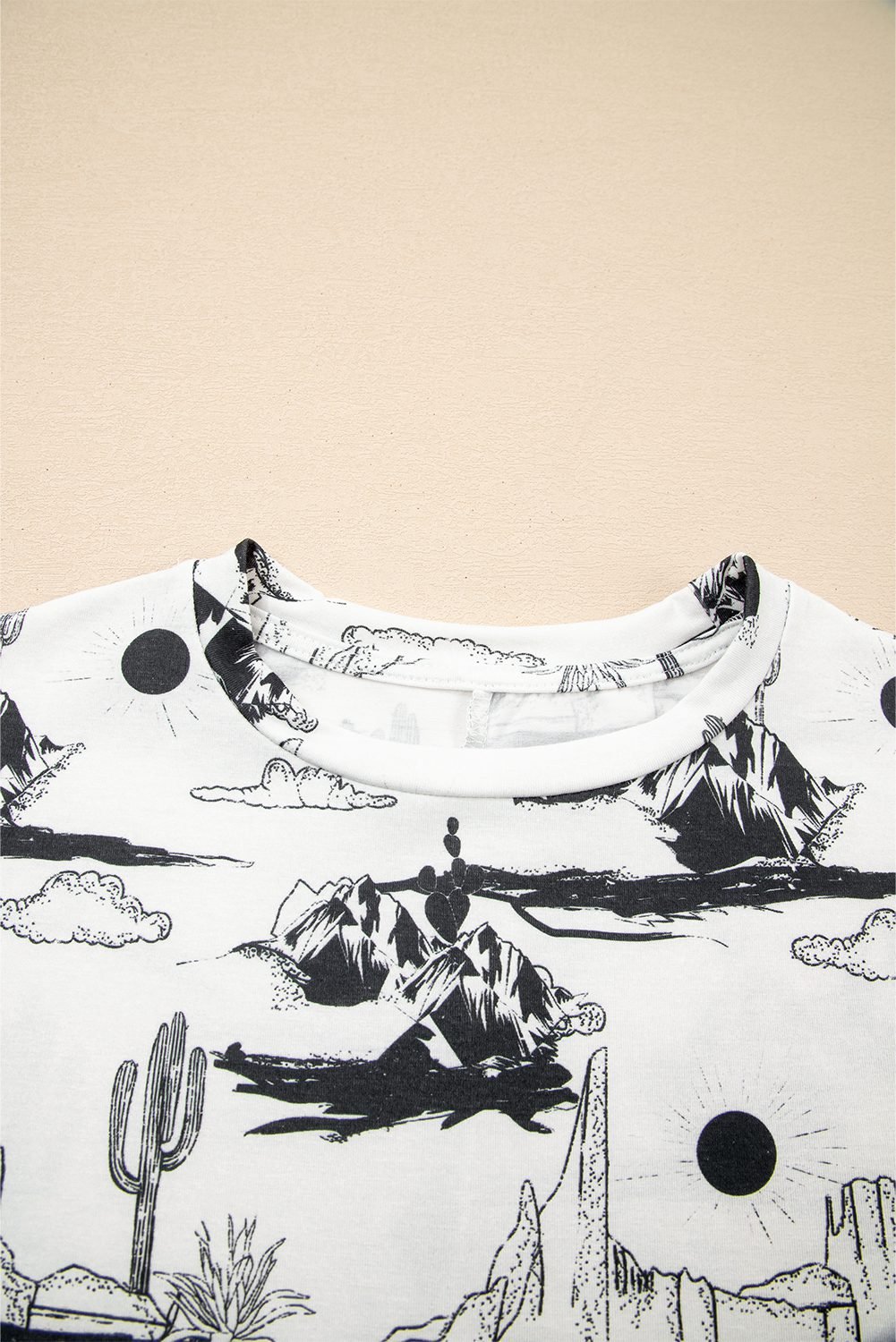White Desert Sand Print Short Sleeve Knit Top