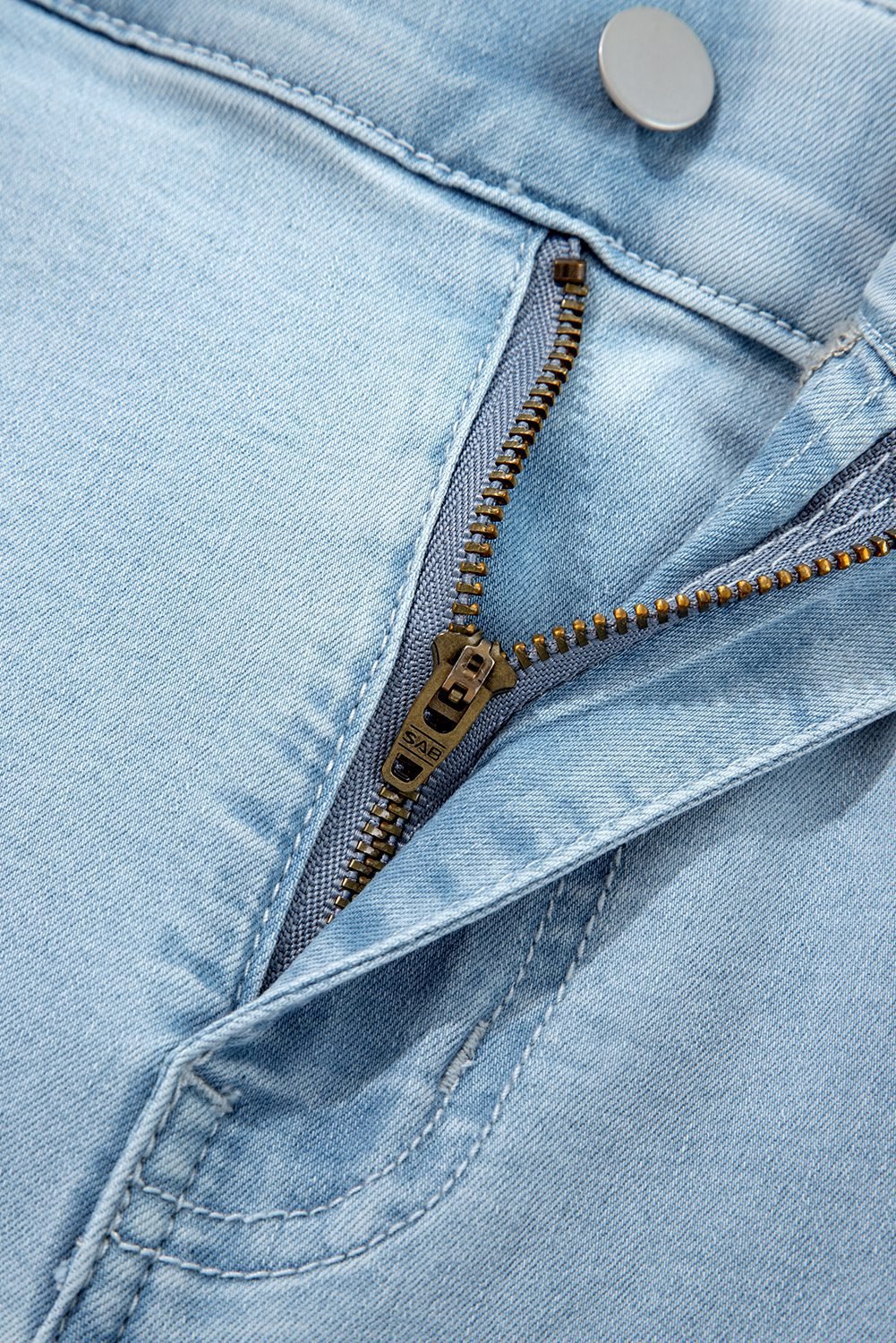 Beau Blue Plus Size Elastic Waist Ruffled Wide Leg Denim Pants