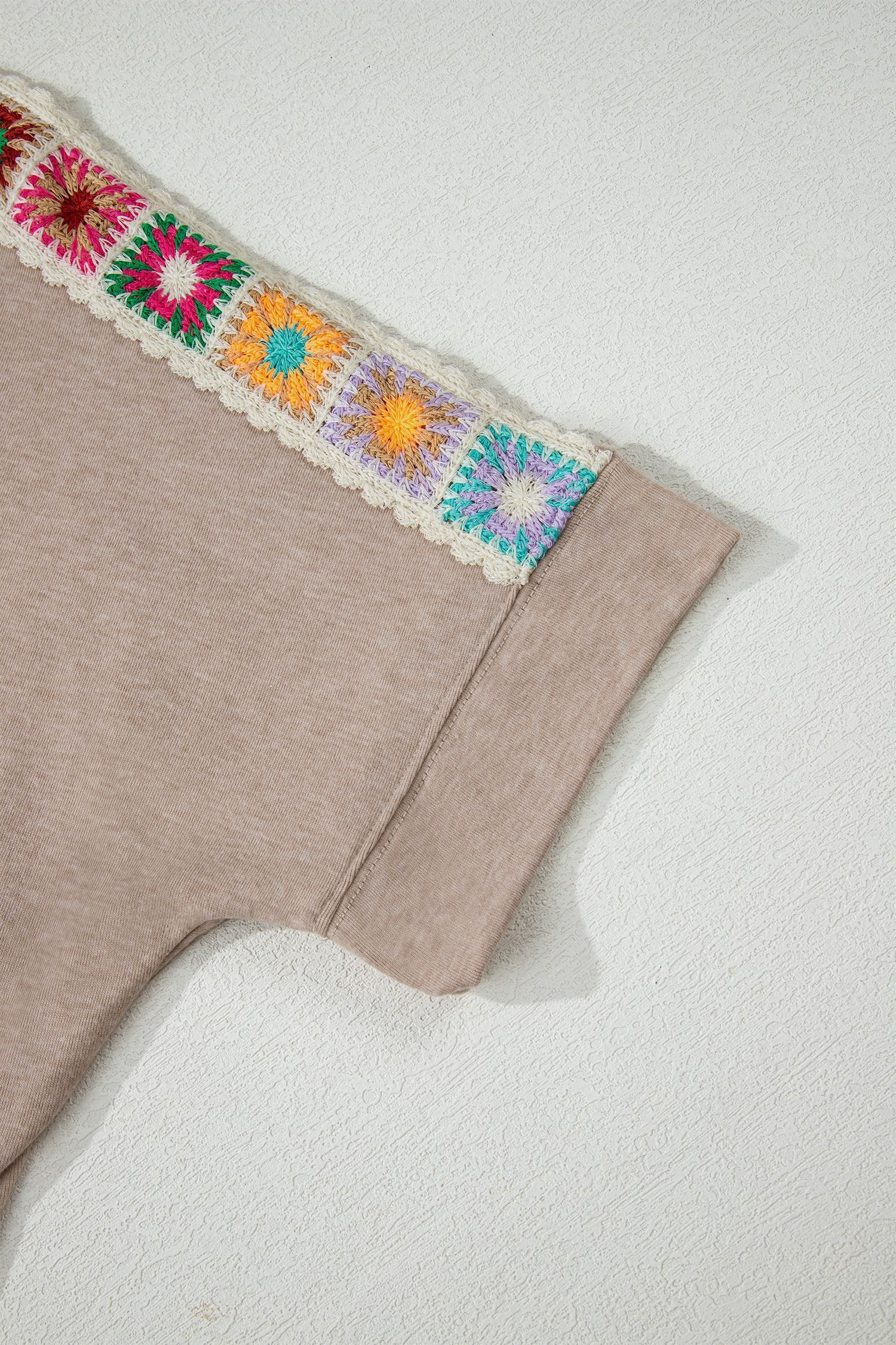 Parchment Granny Square Crochet Detail Loose T Shirt