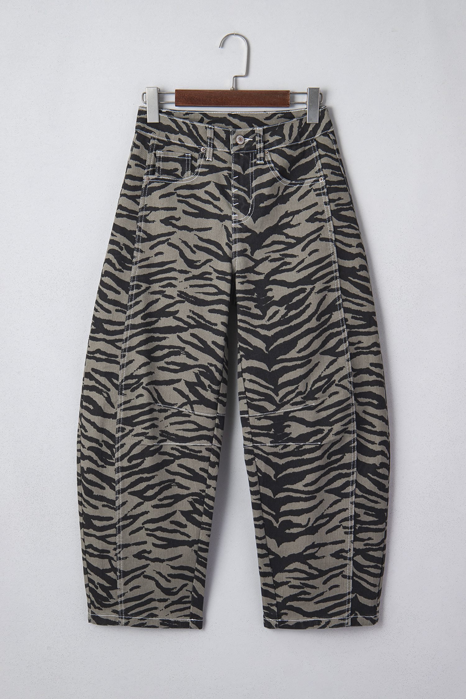 Gray Zebra Stripe Printed Wide Leg Jeans