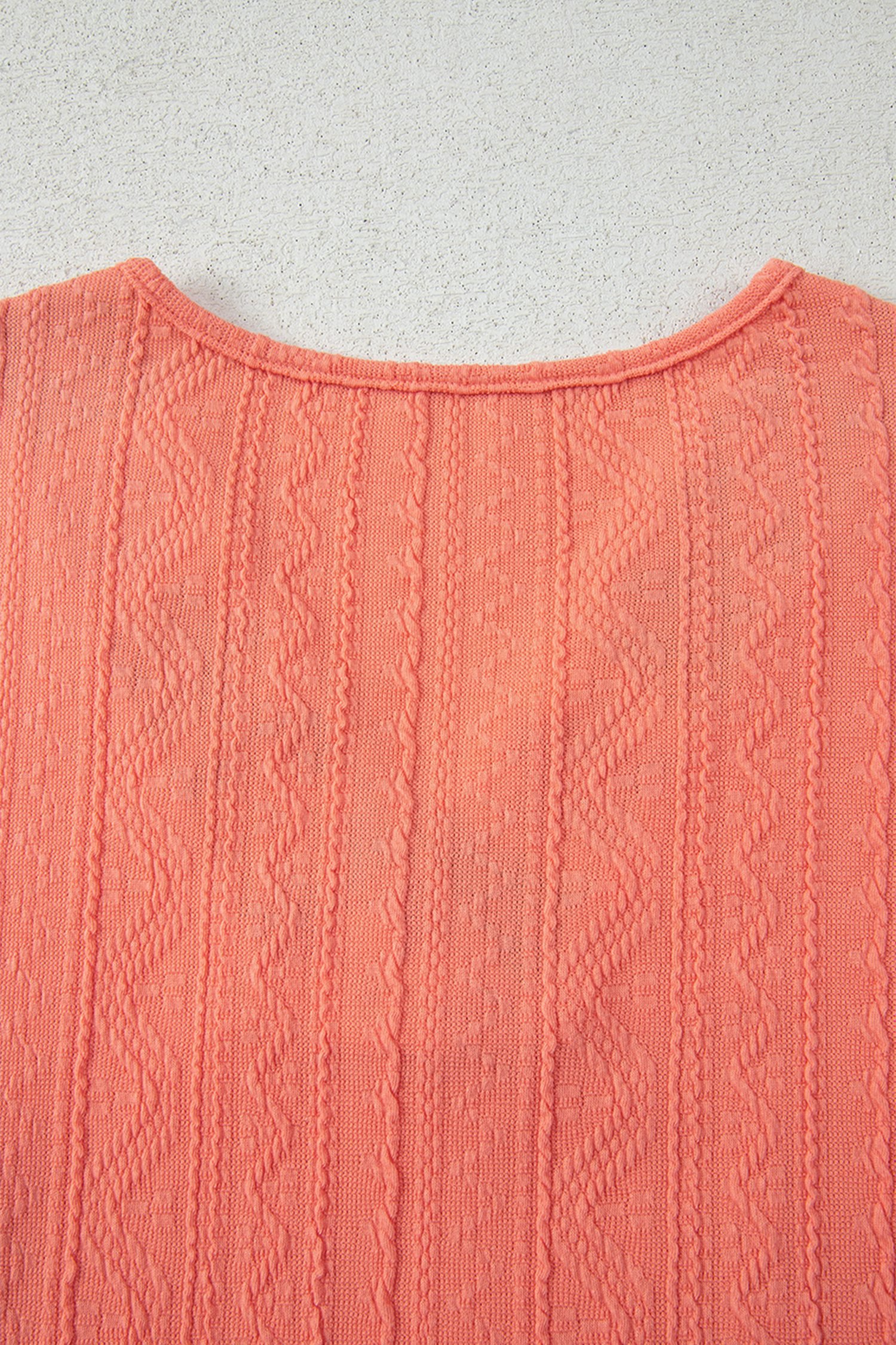 Grapefruit Orange Crochet Floral Accent V Neck Textured Pants Set