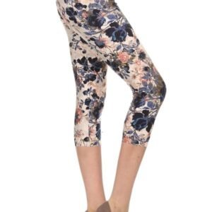 Multi -color Print, Cropped Capri Leggings In A Fitted Style With A Banded High Waist